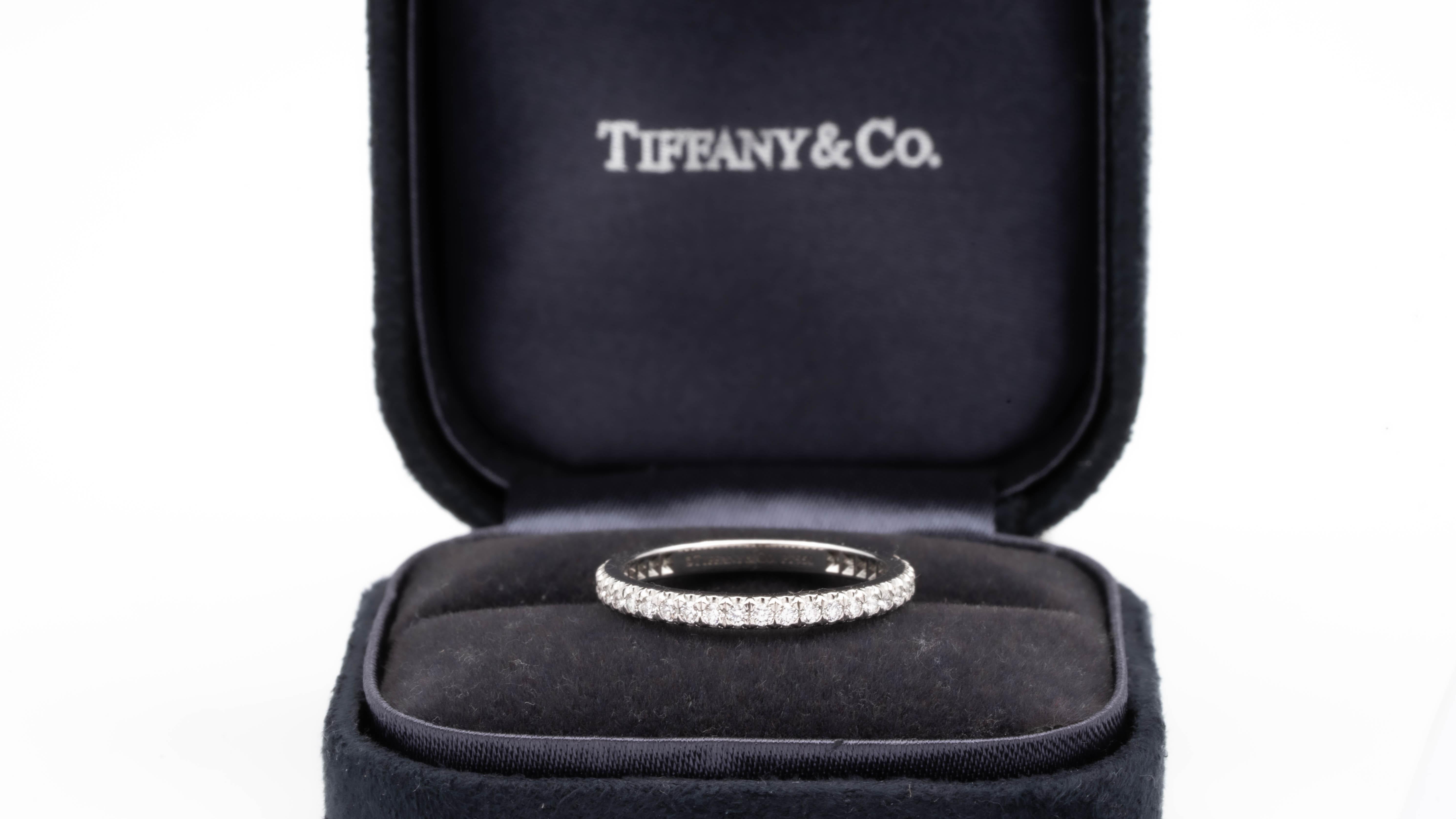Tiffany & Co. Soleste Diamond eternity band in Platinum. Round brilliant cut diamonds set in 4 prong 