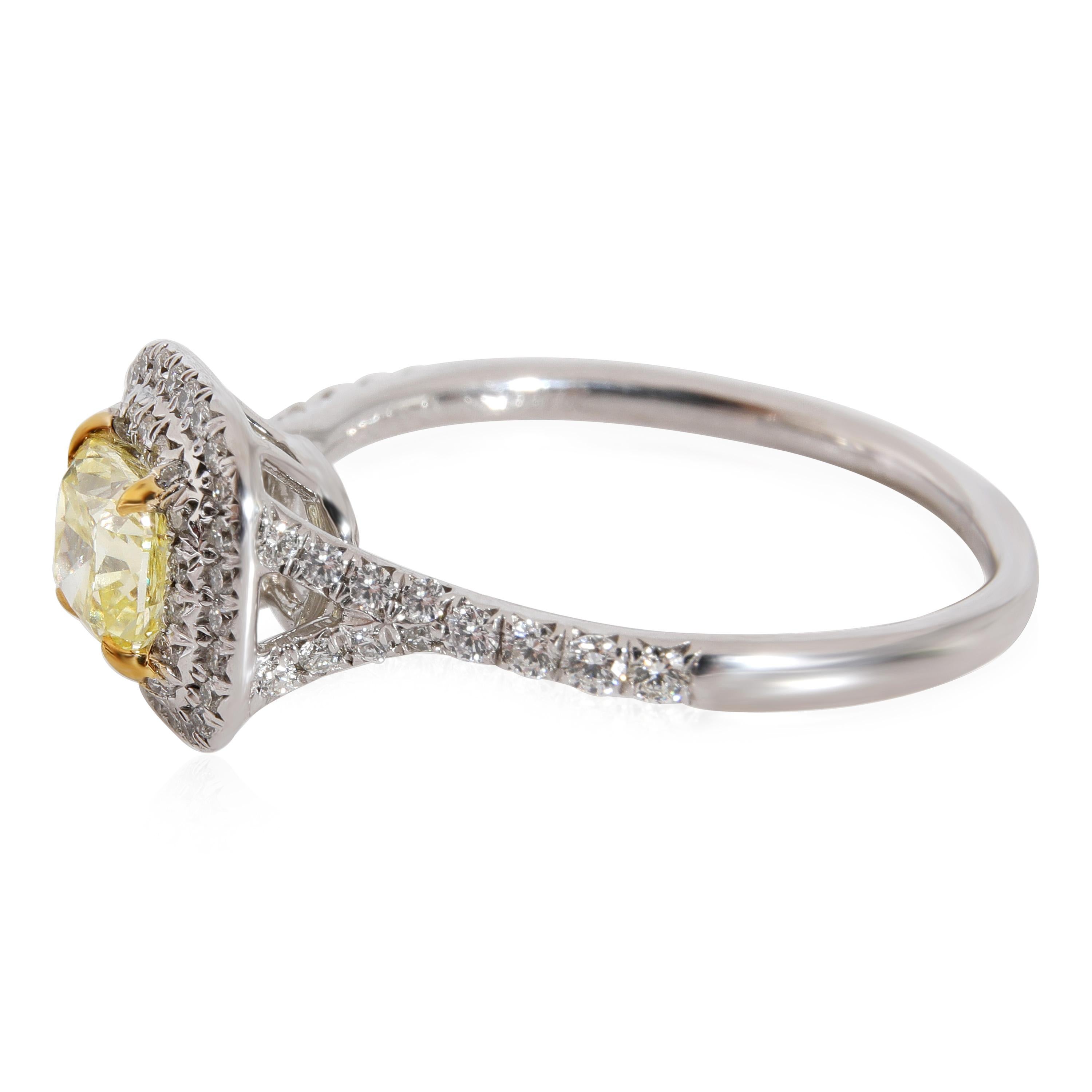 Cushion Cut Tiffany & Co. Soleste Halo Diamond Engagement Ring in 18k Yellow Gold 1.03 Ctw