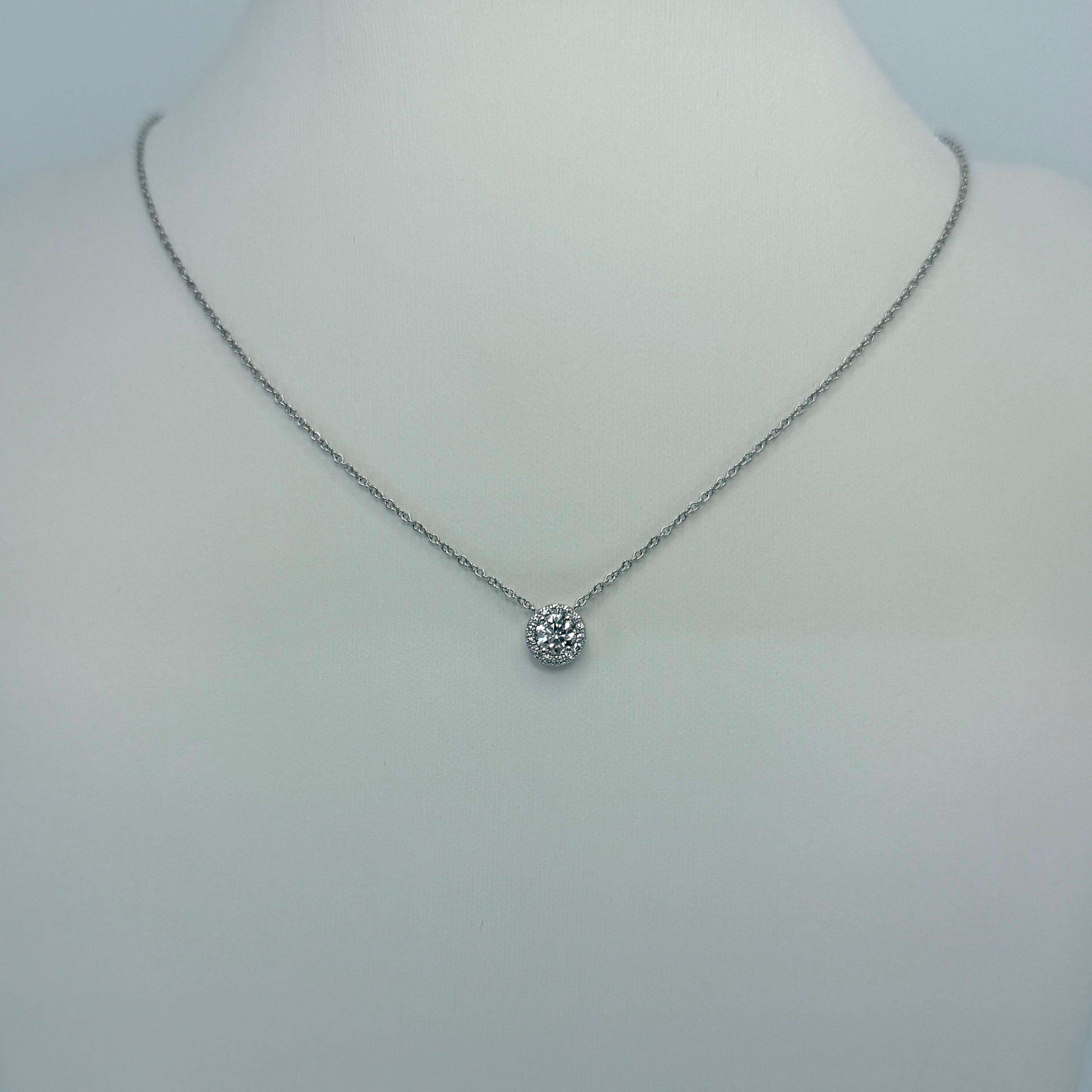 Tiffany & Co. Soleste Natural Round Diamond Halo VVS Platinum Pendant Necklace In Excellent Condition For Sale In Birmingham, GB