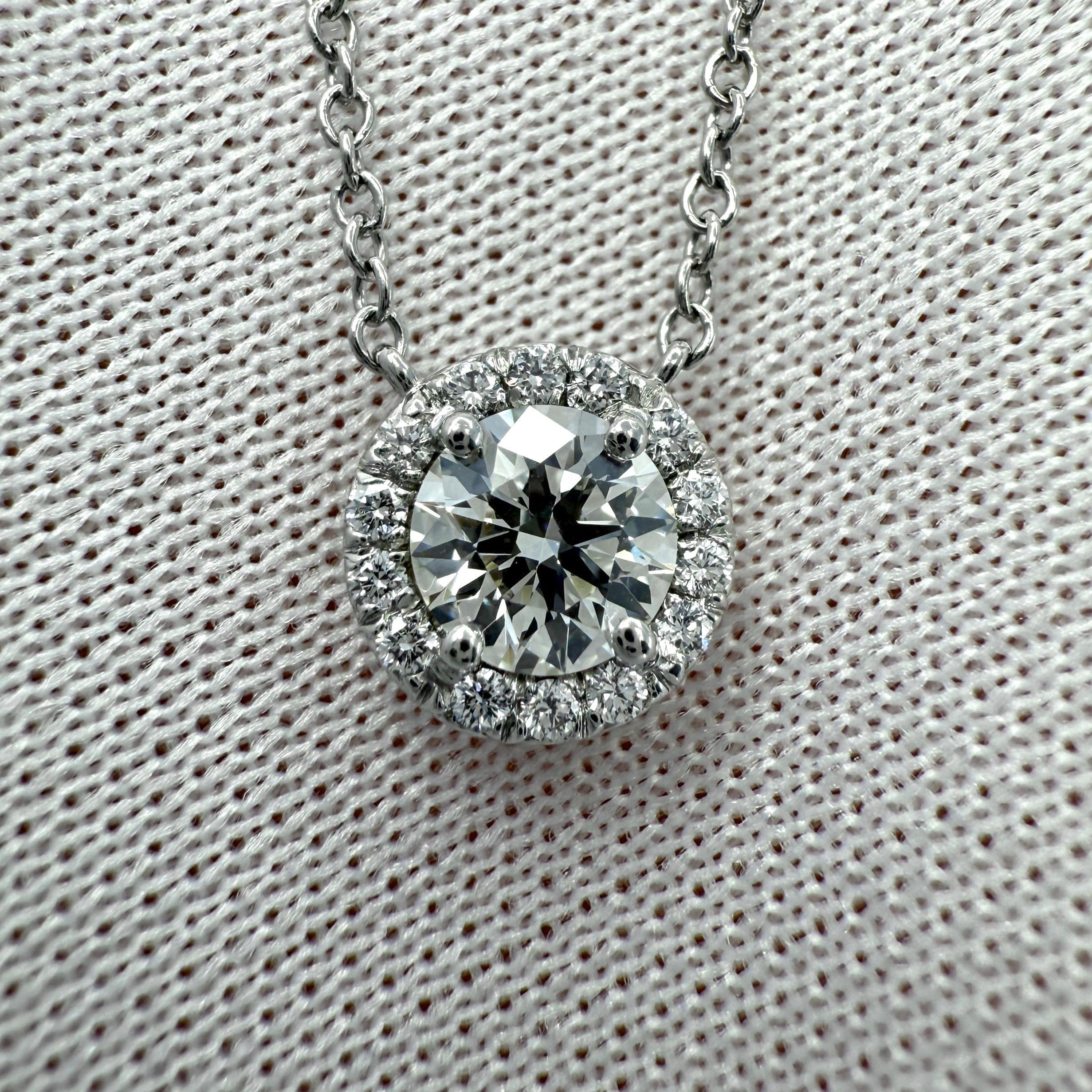 Women's Tiffany & Co. Soleste Natural Round Diamond Halo VVS Platinum Pendant Necklace For Sale