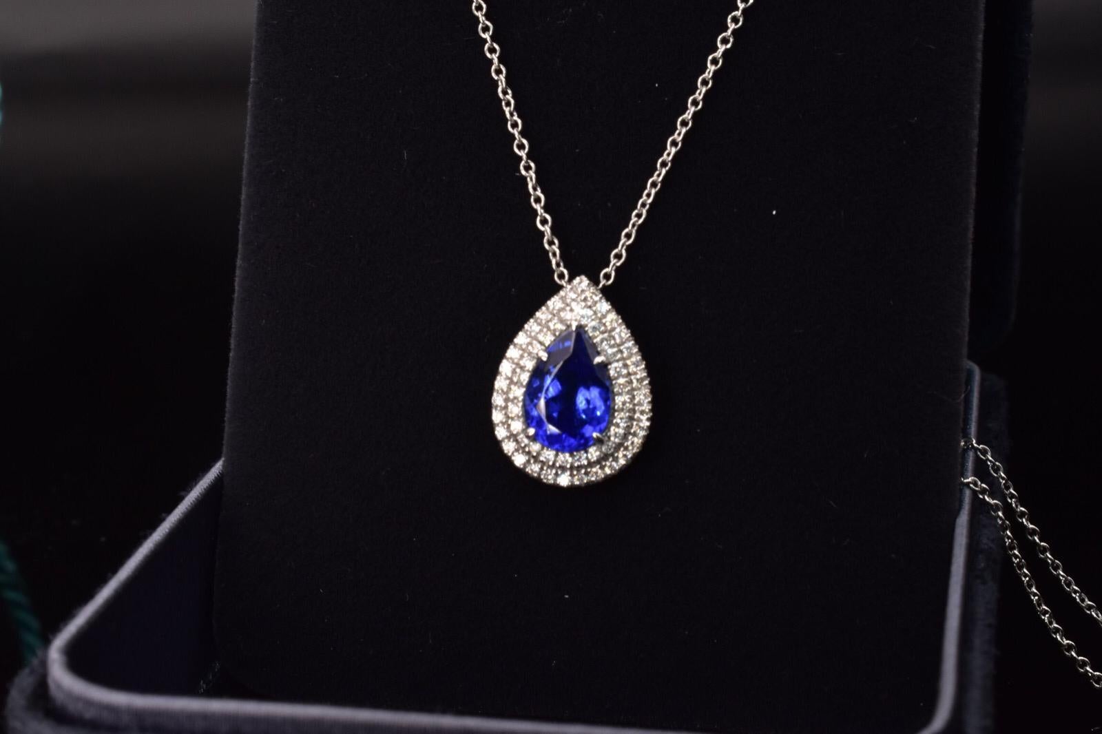 Tiffany Co Soleste Necklace with Tanzanite Tiffany Soleste Collection features vibrant center stone encircled by dazzling diamonds. Tiffany Soleste collection takes its name from “sol,” the Spanish word for sun. The vivid spectrum of magnificent