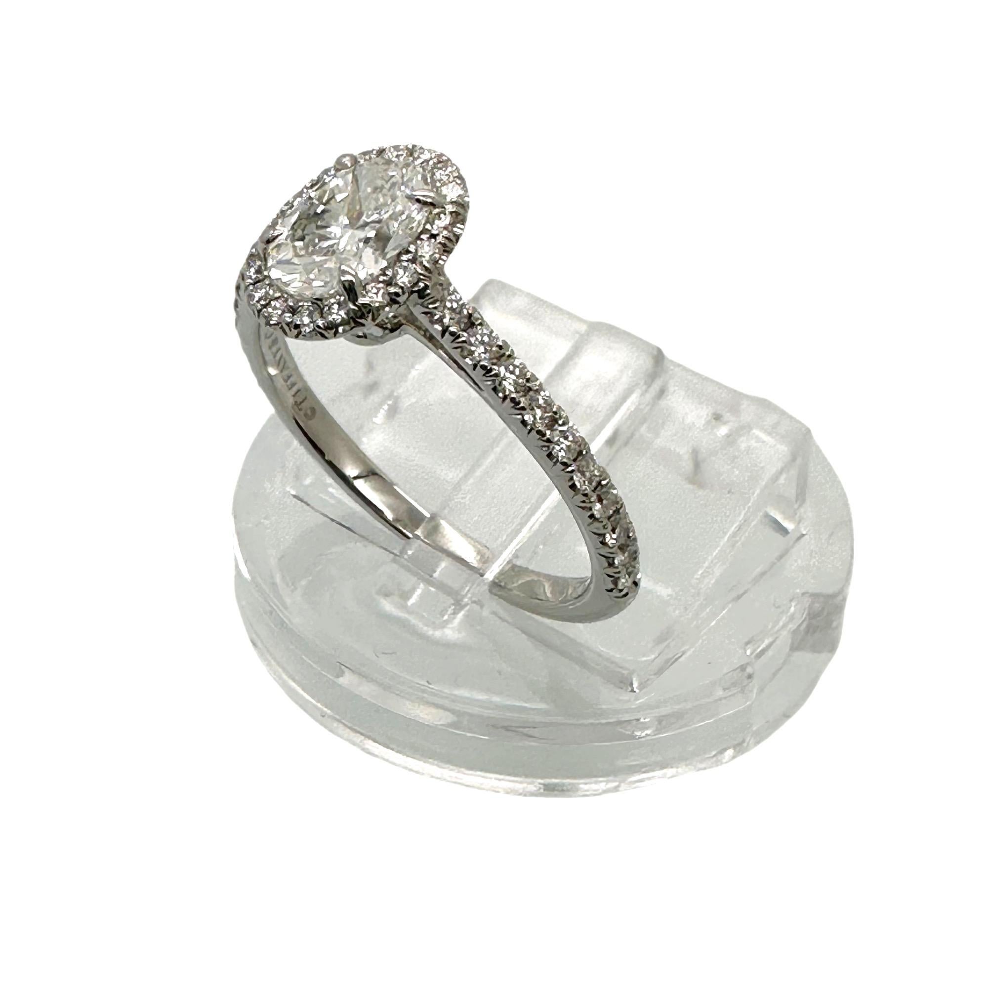 Tiffany & Co. Soleste Oval Diamond 0.60 ct E VS2 Halo Engagement Ring Platinum For Sale 5