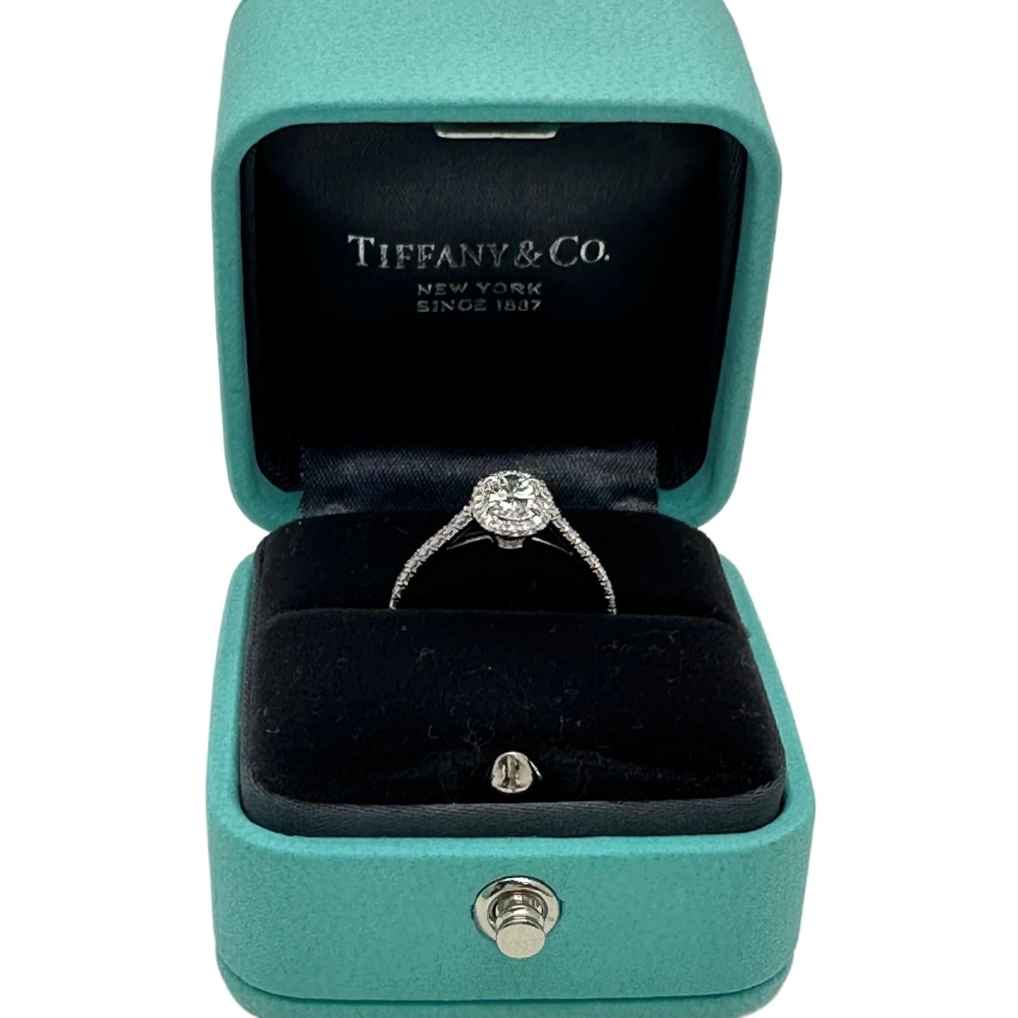 Tiffany & Co. Soleste Oval Diamond 0.60 ct E VS2 Halo Engagement Ring Platinum For Sale 6