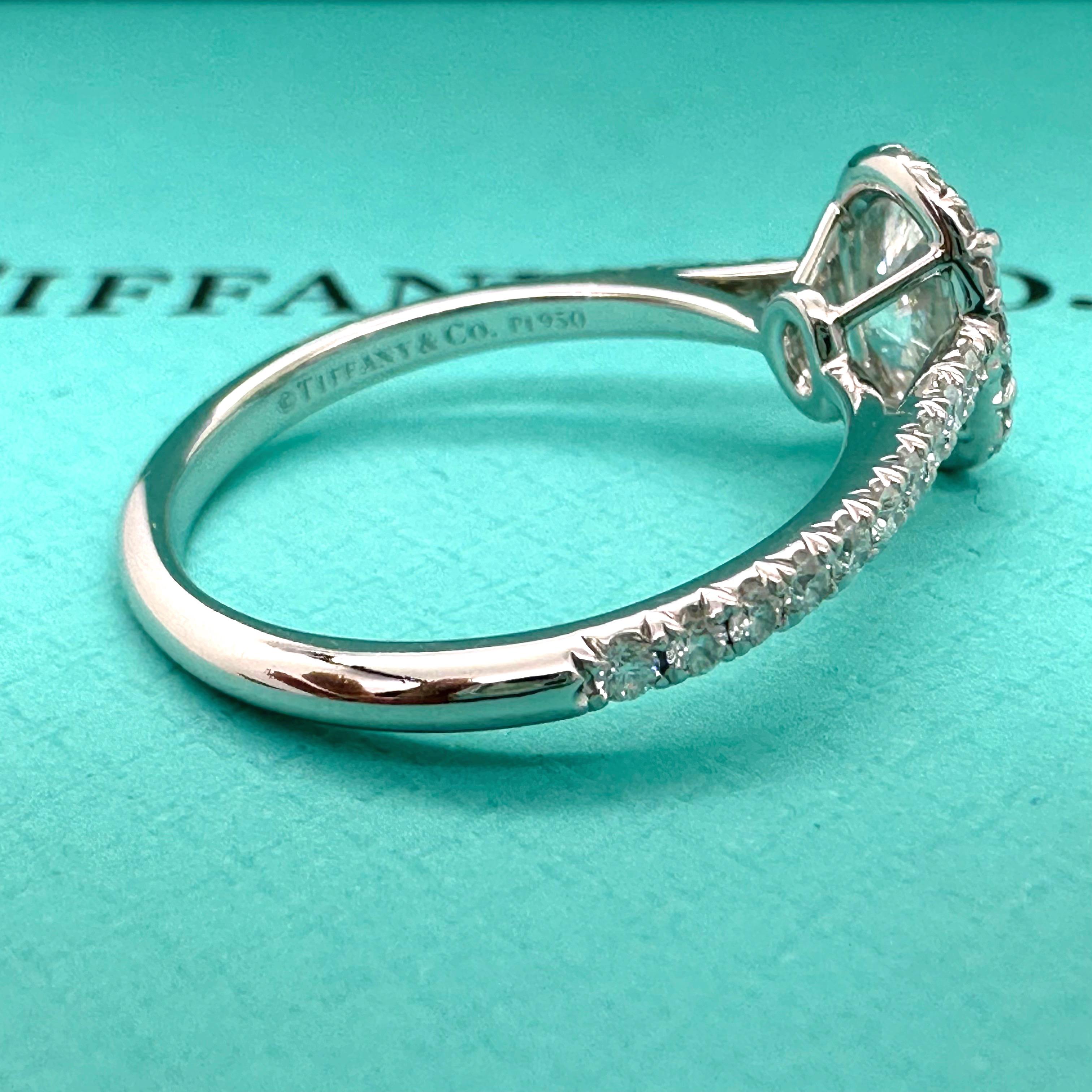 Tiffany & Co. Soleste Oval Diamond 0.60 ct E VS2 Halo Engagement Ring Platinum For Sale 9