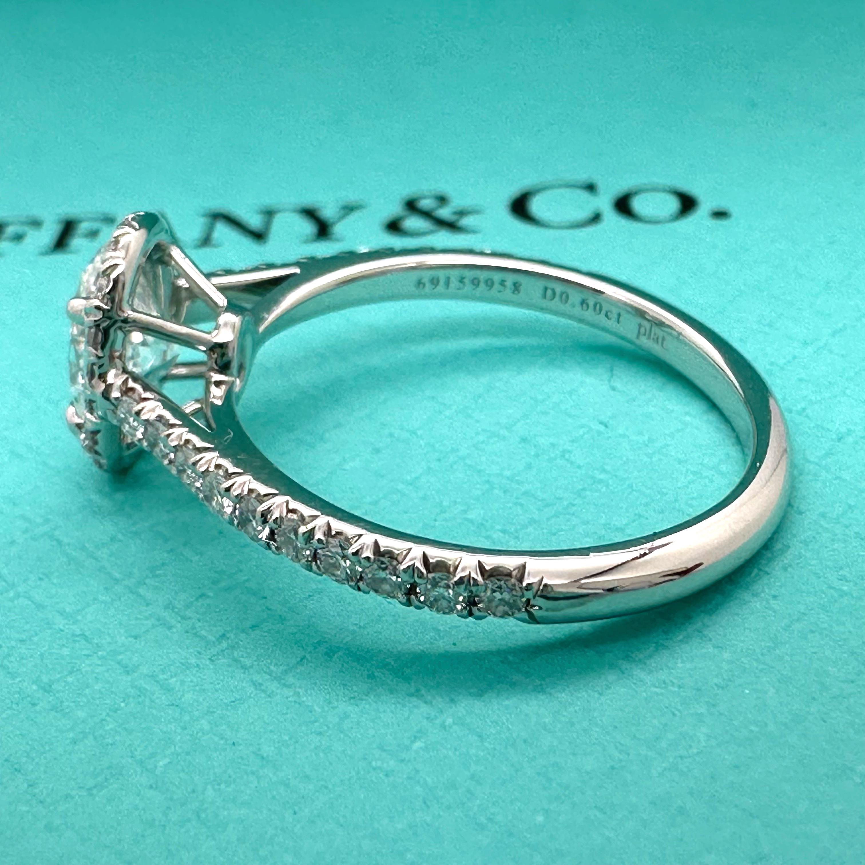 Tiffany & Co. Soleste Oval Diamond 0.60 ct E VS2 Halo Engagement Ring Platinum For Sale 10