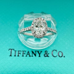 Tiffany & Co. Soleste Oval Diamond 0.60 ct E VS2 Halo Engagement Ring Platinum