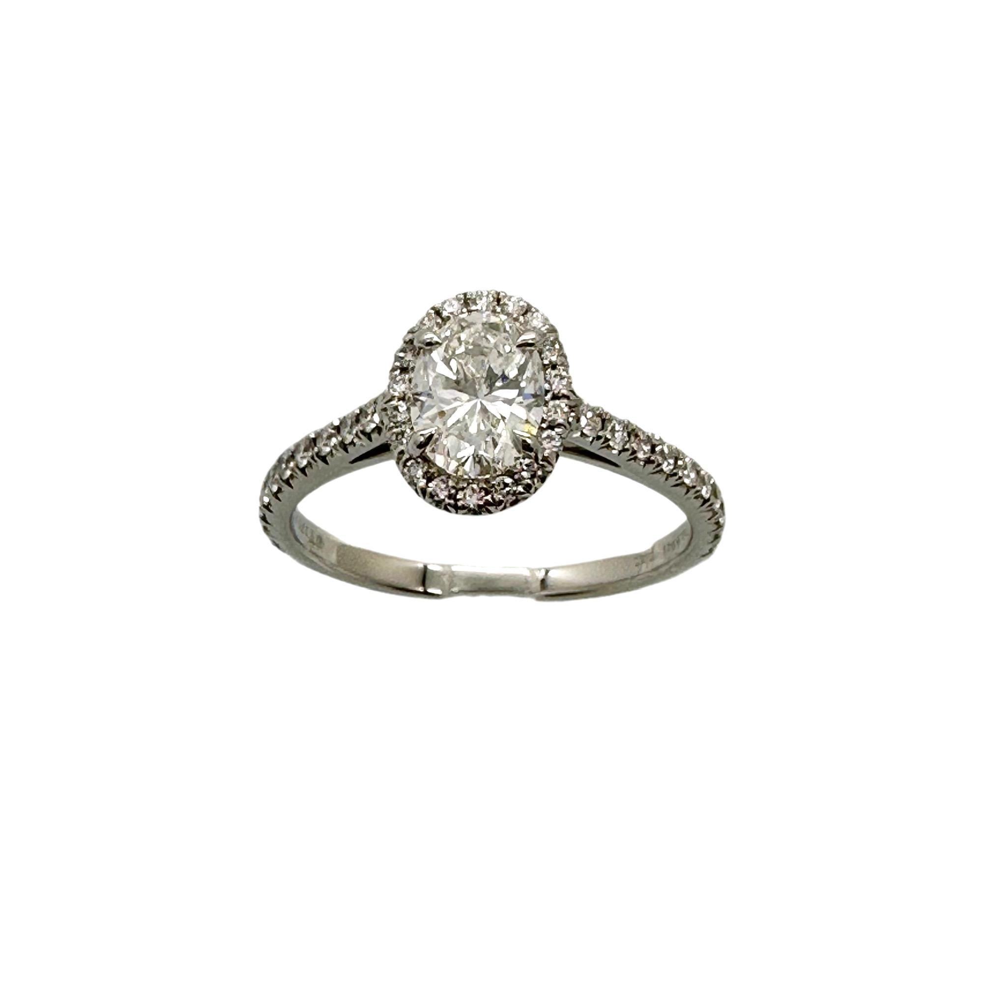 Tiffany & Co. Soleste Oval Diamond 0.60 ct E VS2 Halo Engagement Ring Platinum For Sale 2
