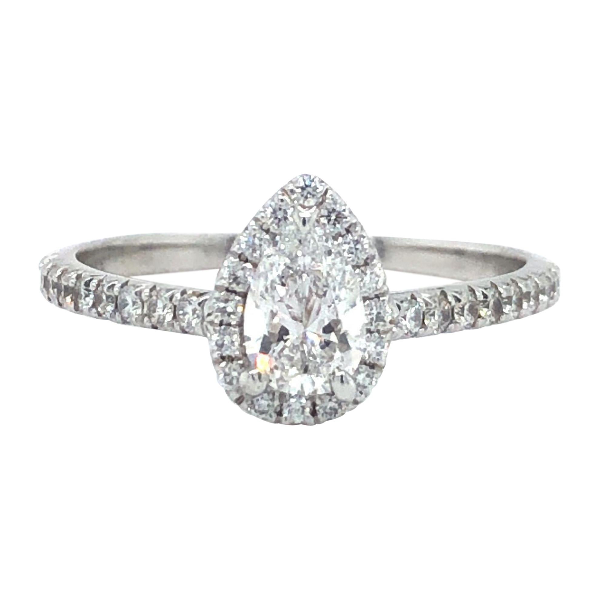 Tiffany & Co. Soleste Pear Diamond Halo Engagement Ring Platinum GIA Certified