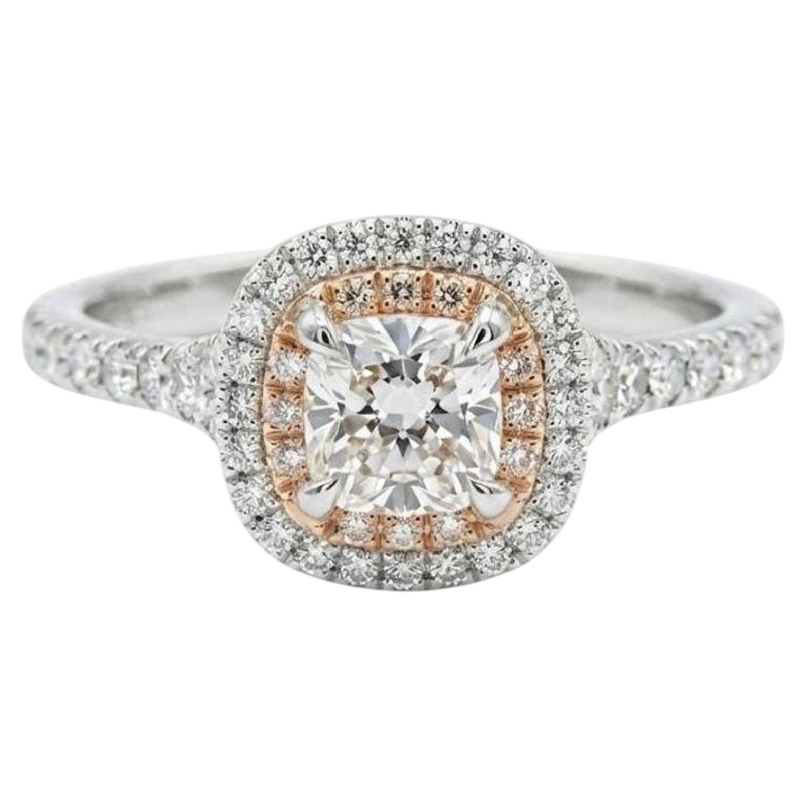 Tiffany & Co Soleste Pink Diamond Halo Ring in Platinum and 18K Rose Gold For Sale