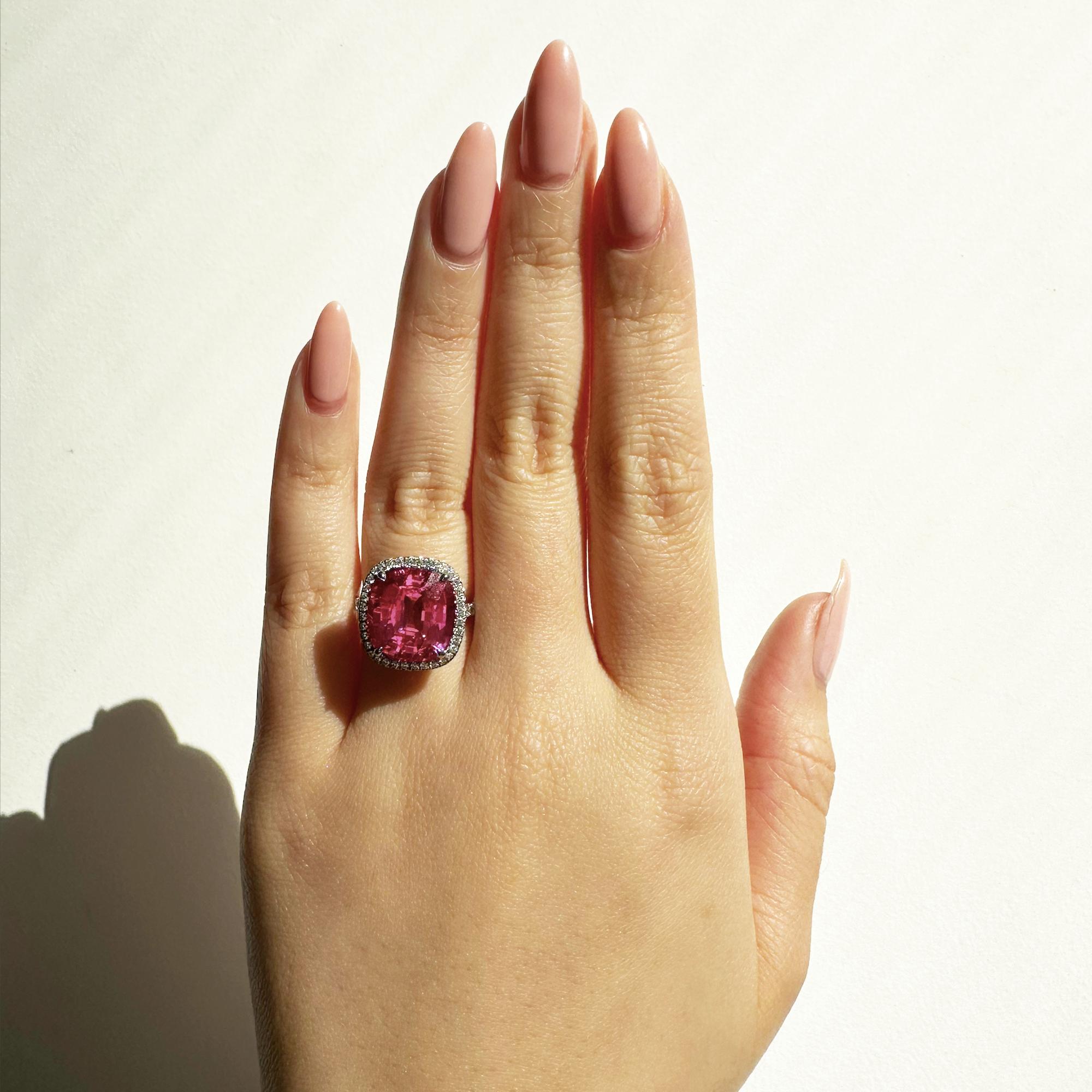 Contemporary Tiffany & Co. 'Soleste' Pink Sapphire and Diamond Ring