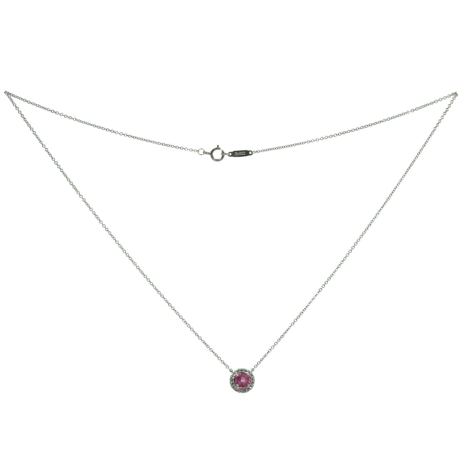 TIFFANY & CO. Soleste Collier pendentif en platine avec saphir rose et diamants Unisexe en vente
