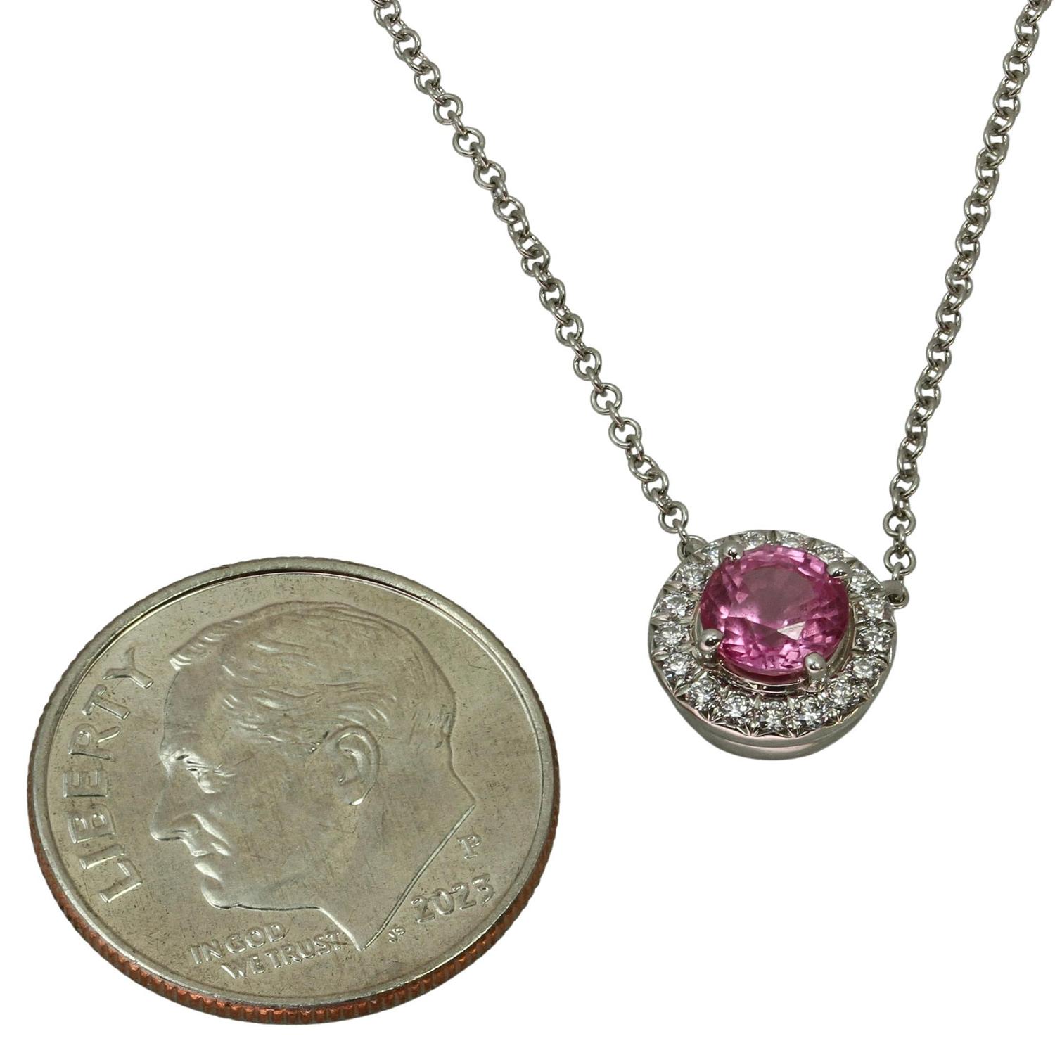 Round Cut TIFFANY & CO. Soleste Pink Sapphire Diamond Platinum Pendant Necklace For Sale