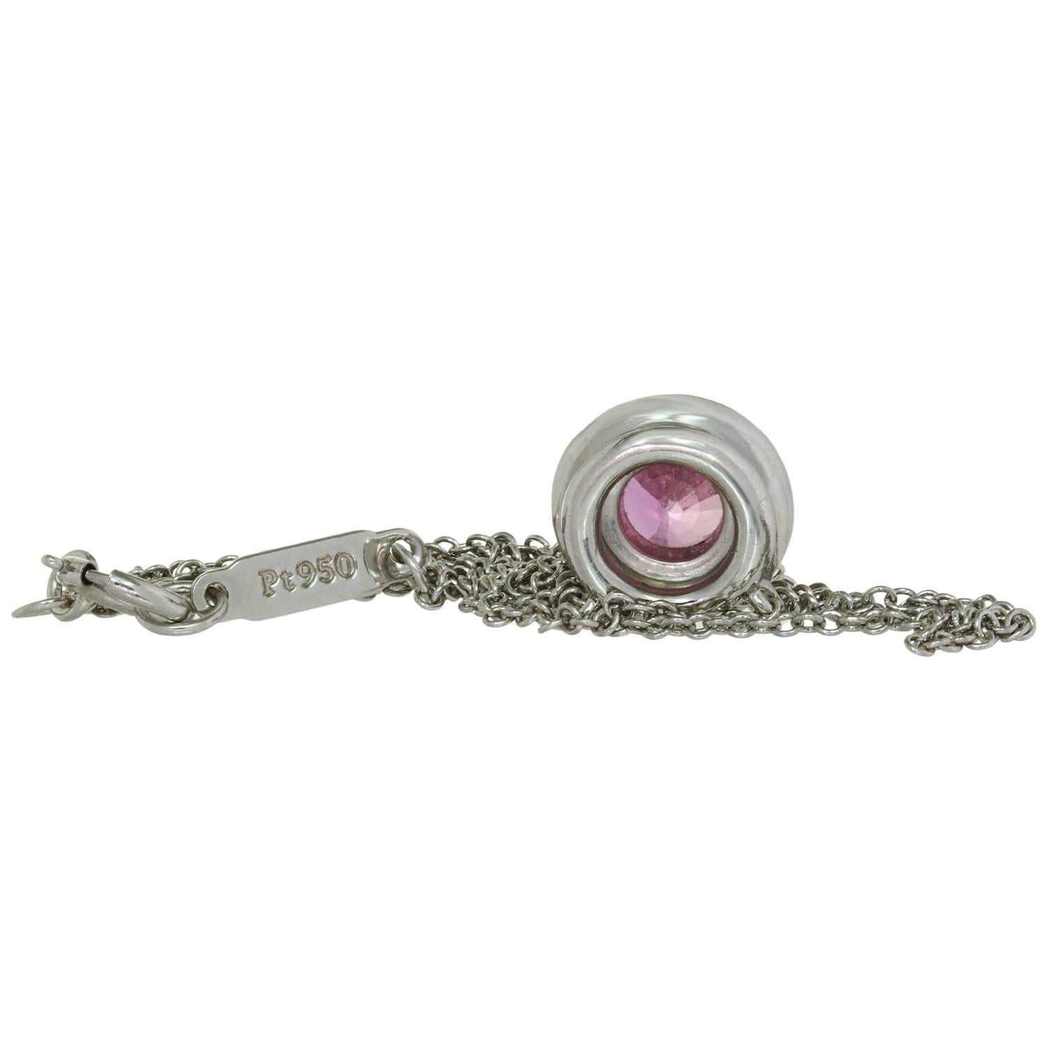 Women's or Men's TIFFANY & CO. Soleste Pink Sapphire Diamond Platinum Pendant Necklace For Sale