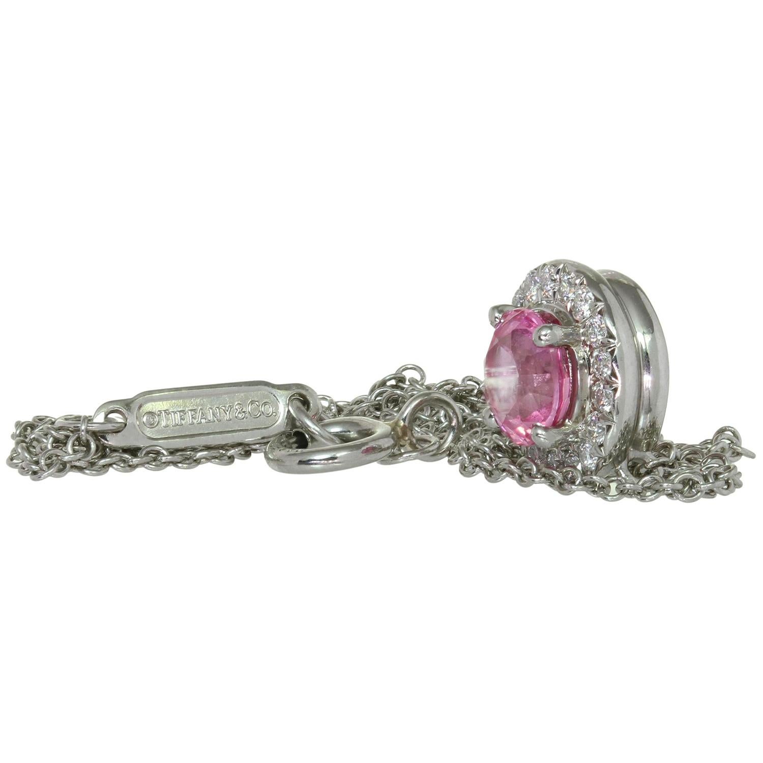 TIFFANY & CO. Soleste Pink Sapphire Diamond Platinum Pendant Necklace For Sale 1