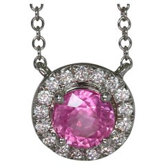 TIFFANY & CO. Soleste Pink Sapphire Diamond Platinum Anhänger Halskette