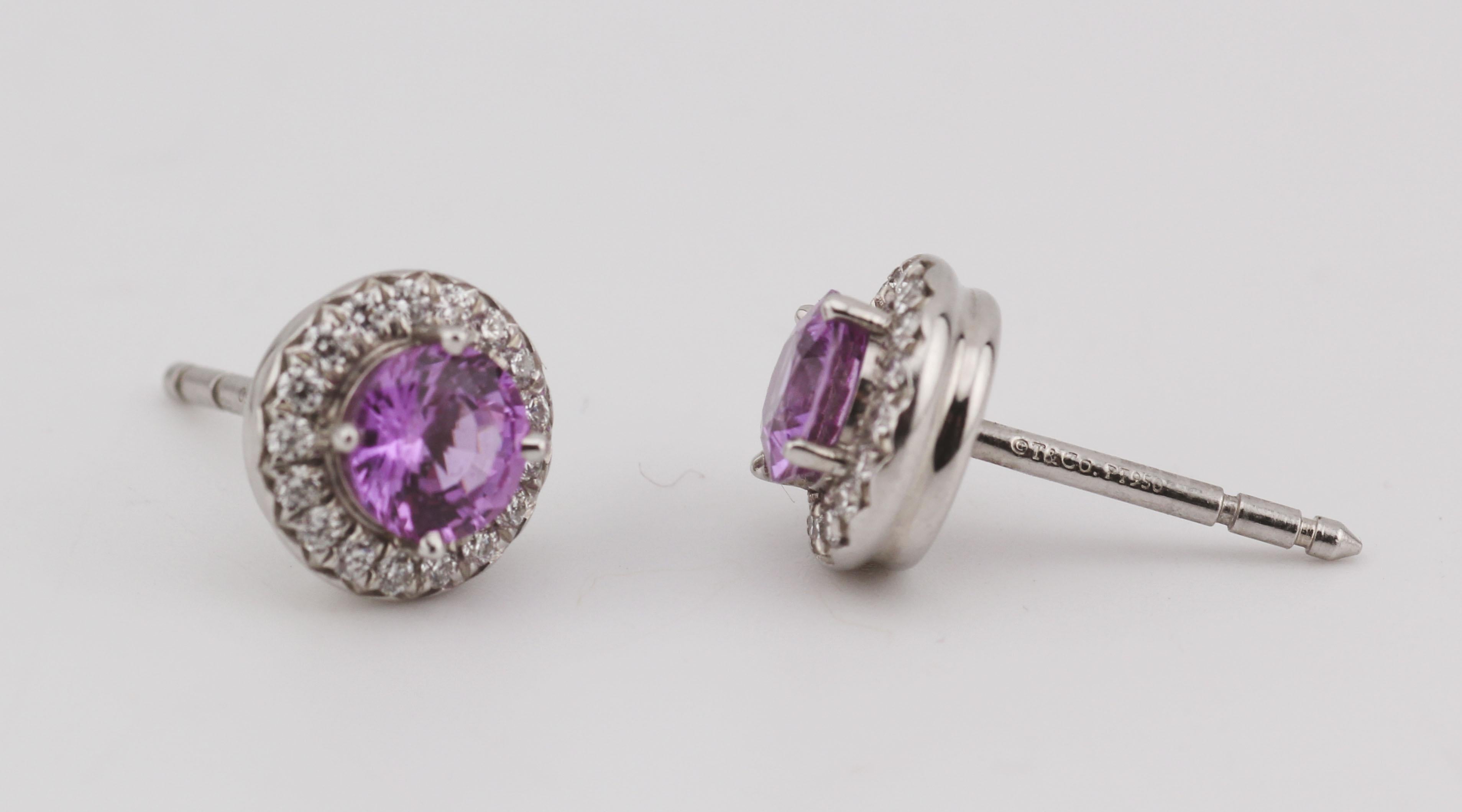 Tiffany & Co. Soleste Pink Sapphire Diamond Platinum Stud Earrings For Sale 1
