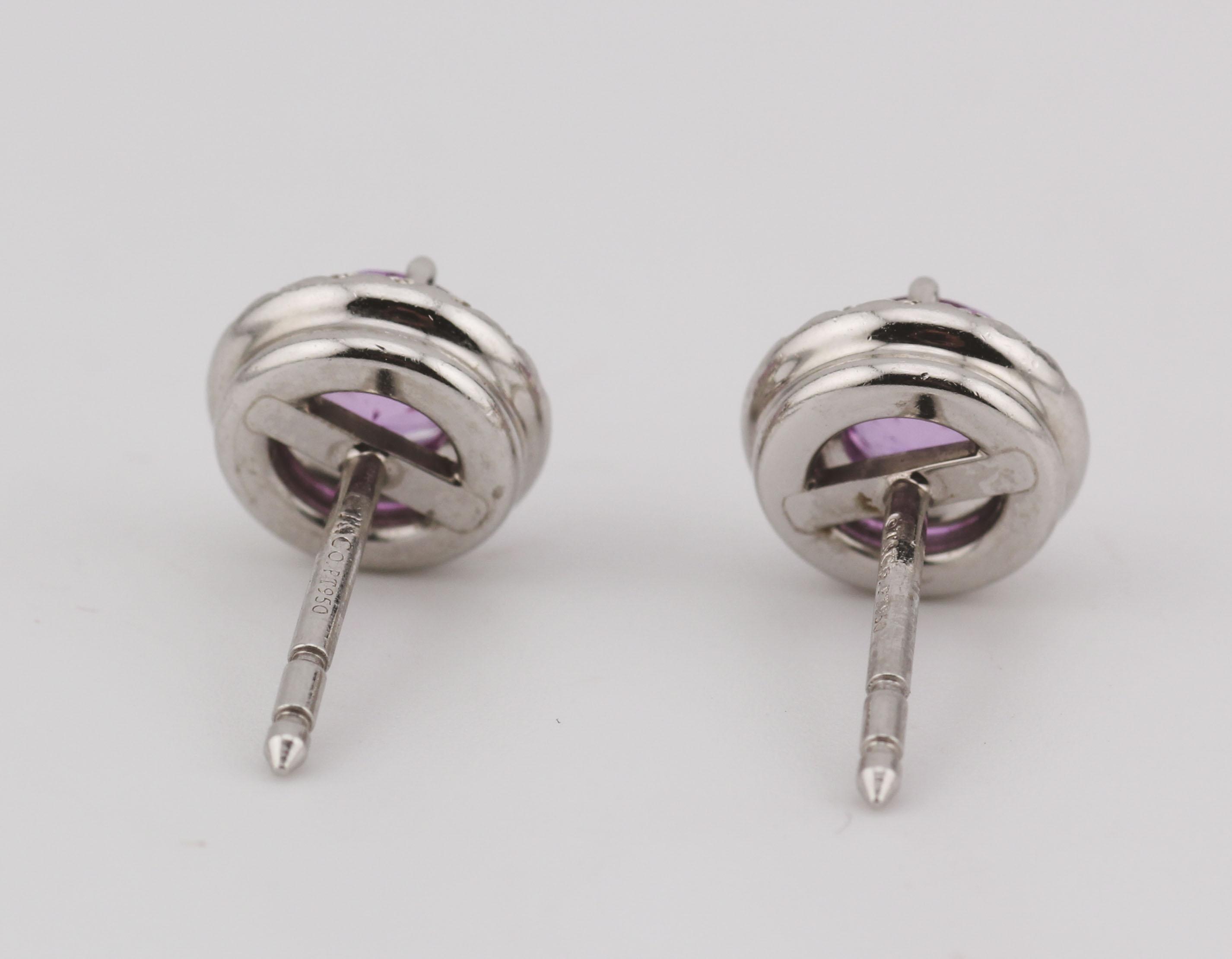 Tiffany & Co. Soleste Pink Sapphire Diamond Platinum Stud Earrings For Sale 3