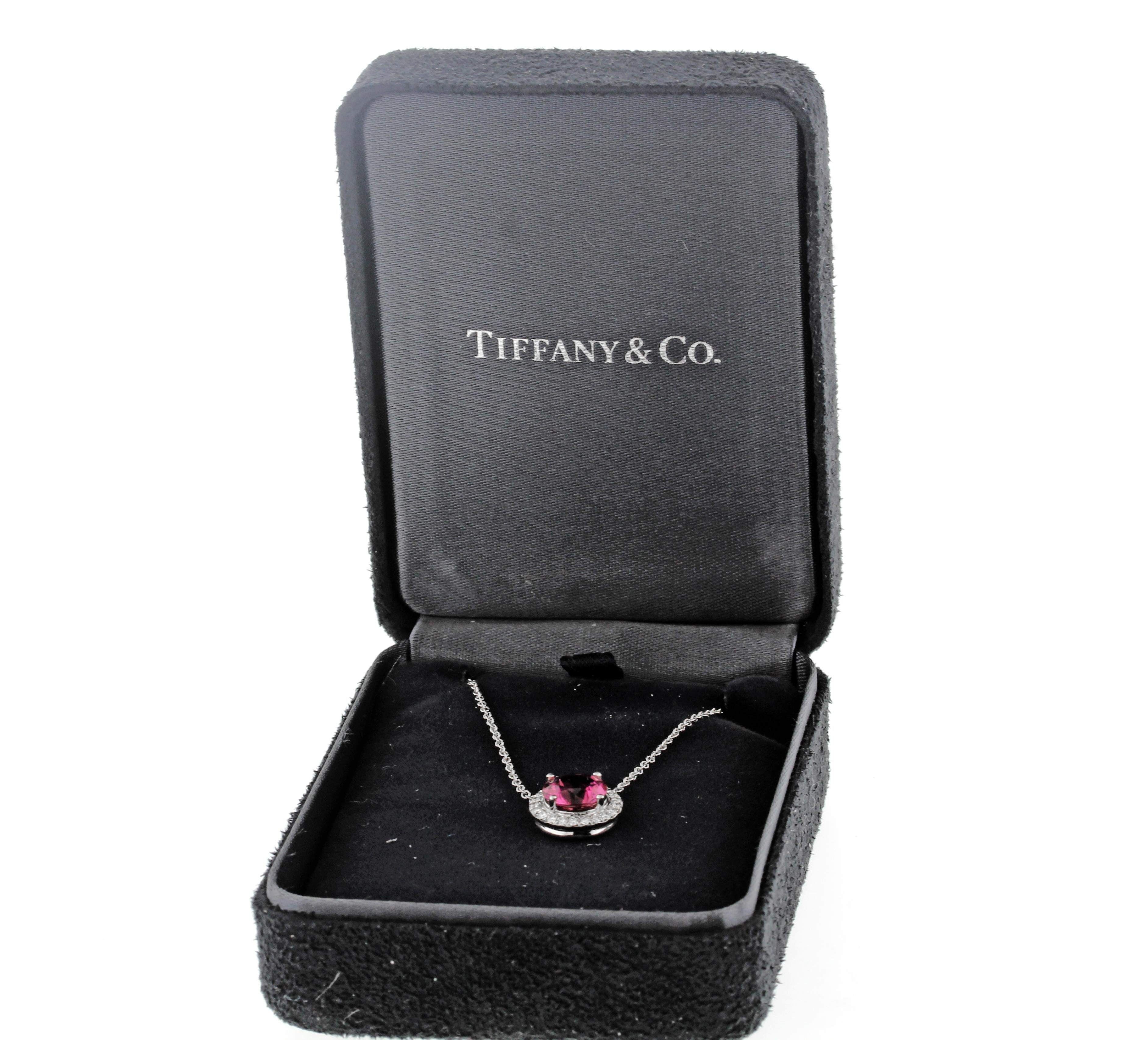 Tiffany & Co. Soleste Pink Tourmaline  Diamond Halo Pendant In Excellent Condition In Bethesda, MD