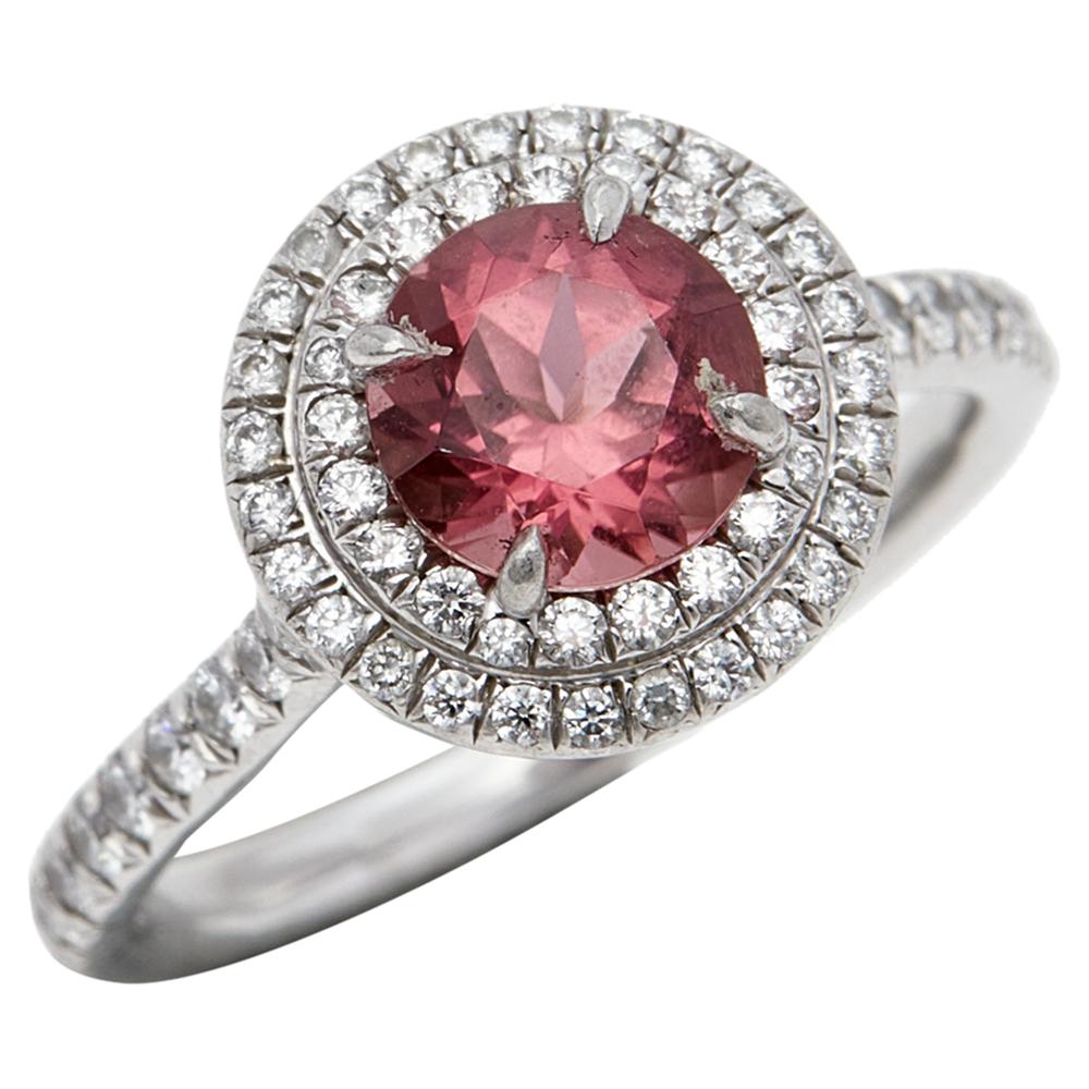 Contemporary Tiffany & Co. Soleste Pink Tourmaline & Diamond Platinum Ring Size 51