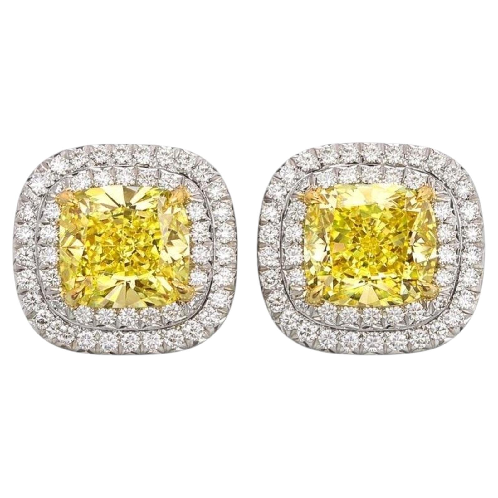 Tiffany & Co. Soleste Platinum & 18K Fancy Vivid Yellow Cushion Studs