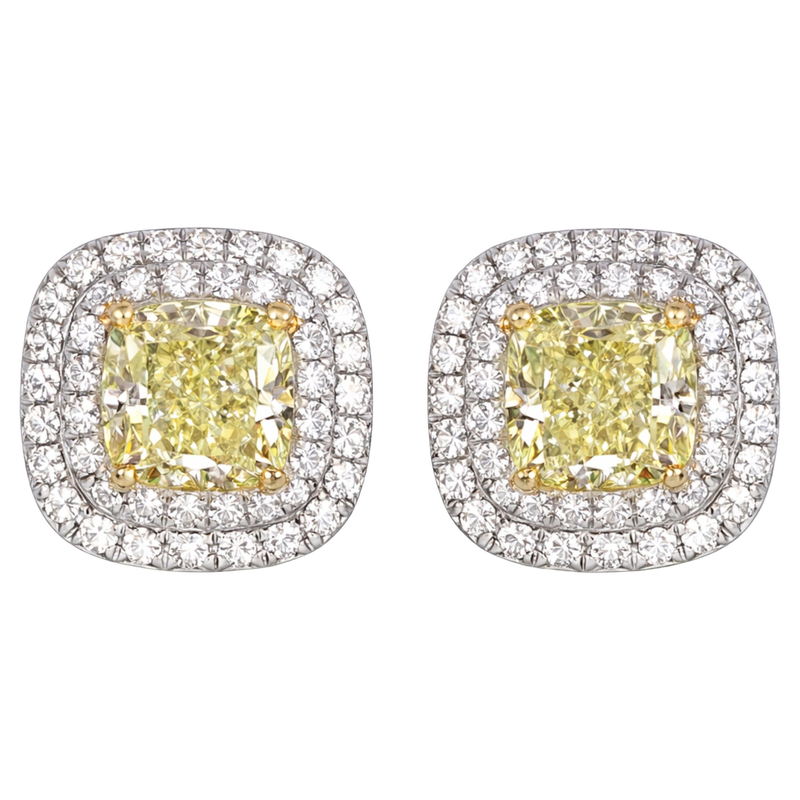 Tiffany & Co. Soleste Platinum & 18K Gold Fancy Yellow Cushion Diamond Earrings