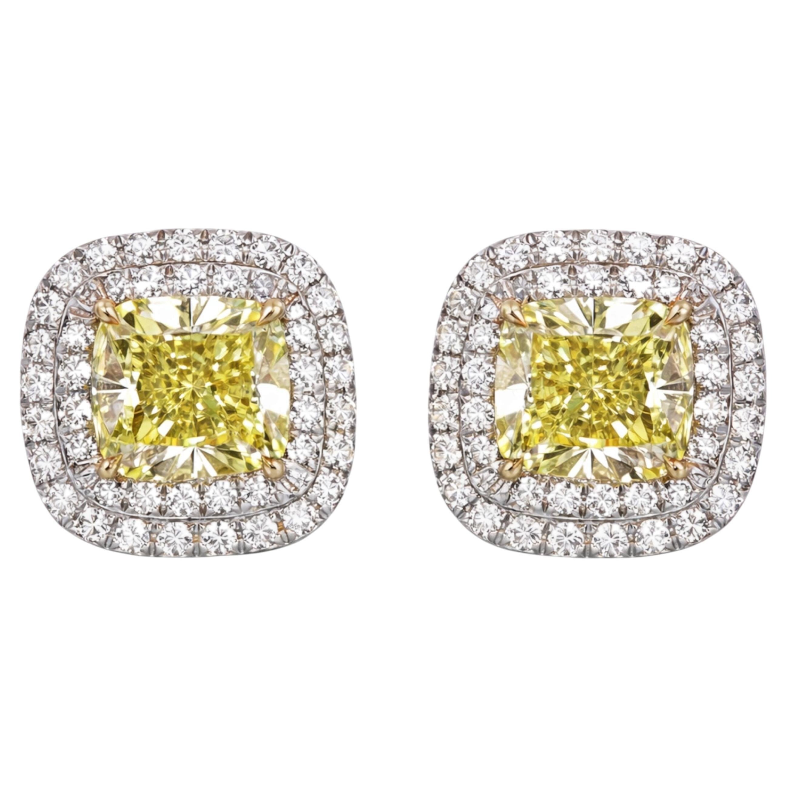 Tiffany & Co. Soleste Platinum & 18K Yellow Gold Fancy Intense Yellow Cushion For Sale