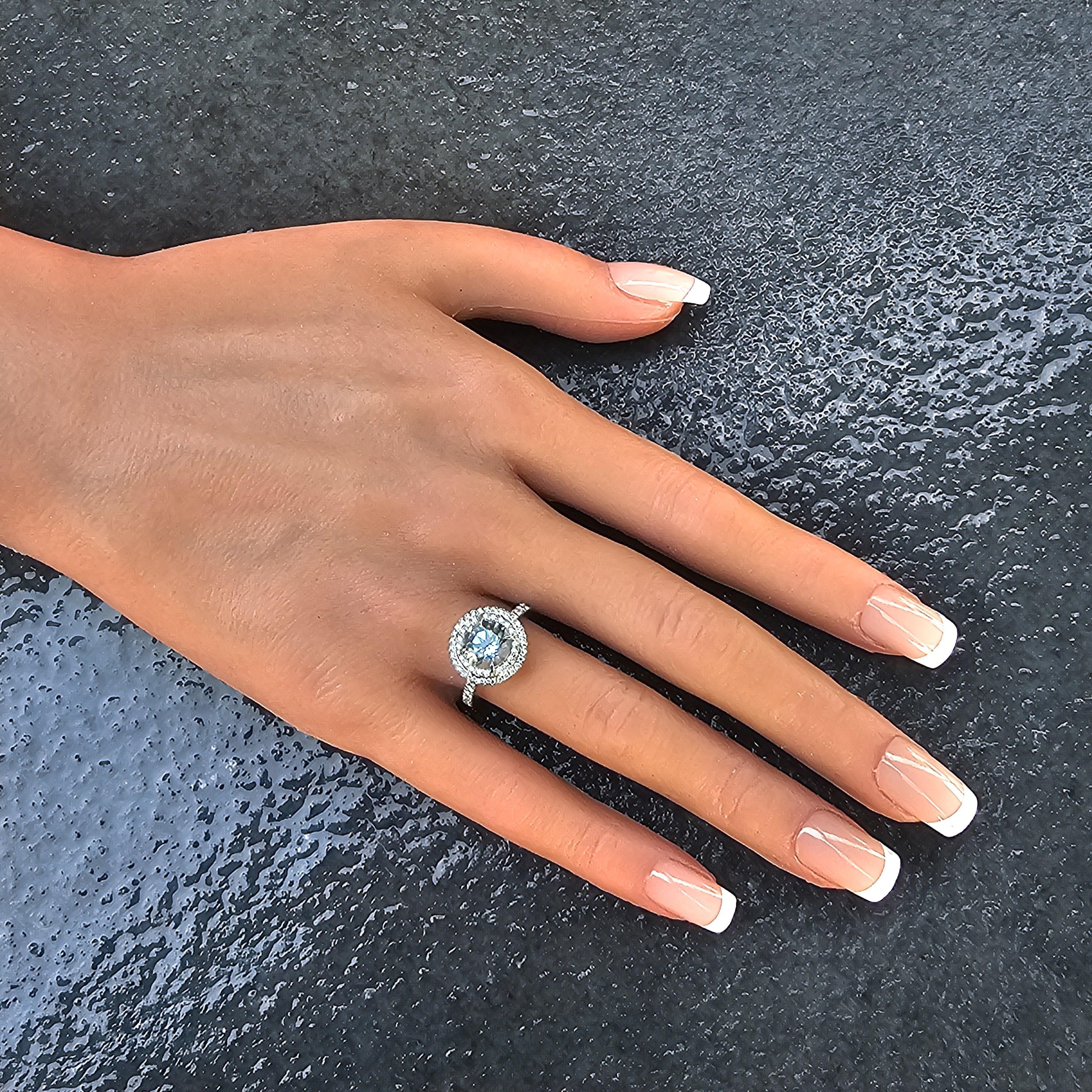 Tiffany & Co. Bague Soleste en platine avec aigue-marine ronde de 8 mm de diamètre sz 6 en vente 5
