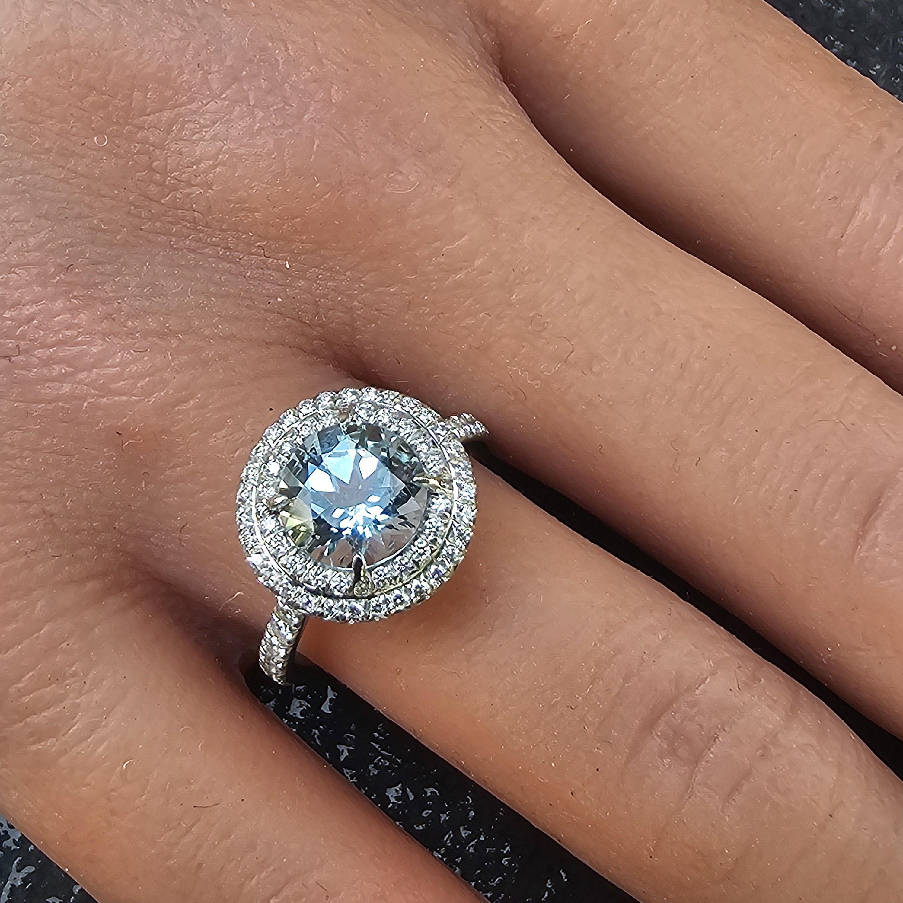 Tiffany & Co. Bague Soleste en platine avec aigue-marine ronde de 8 mm de diamètre sz 6 en vente 7