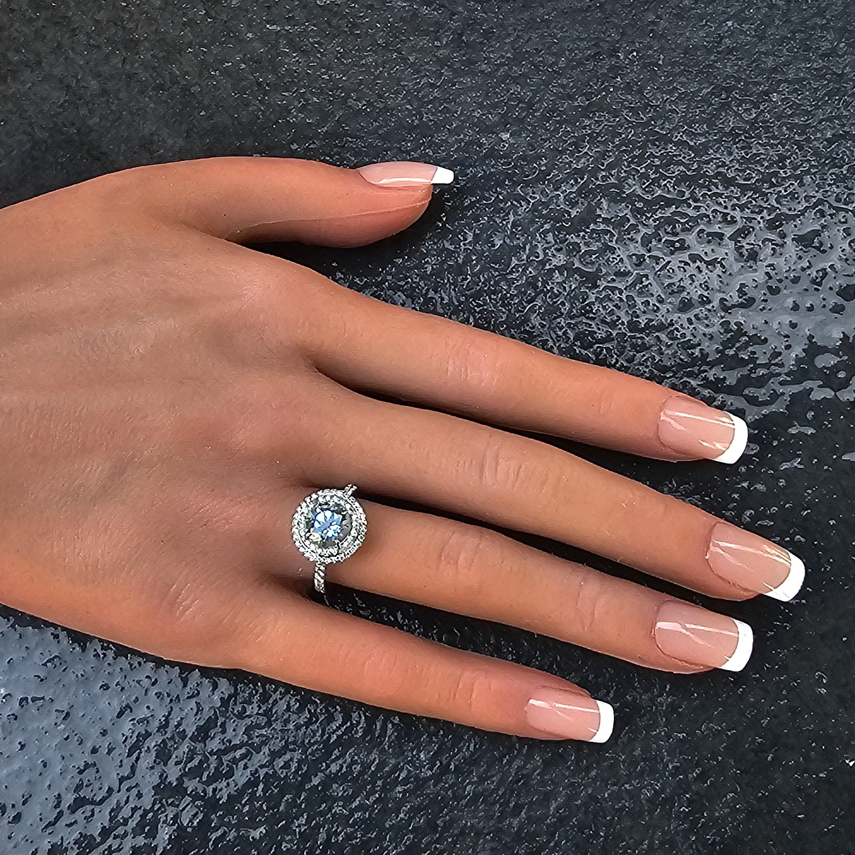 Tiffany & Co. Bague Soleste en platine avec aigue-marine ronde de 8 mm de diamètre sz 6 en vente 8