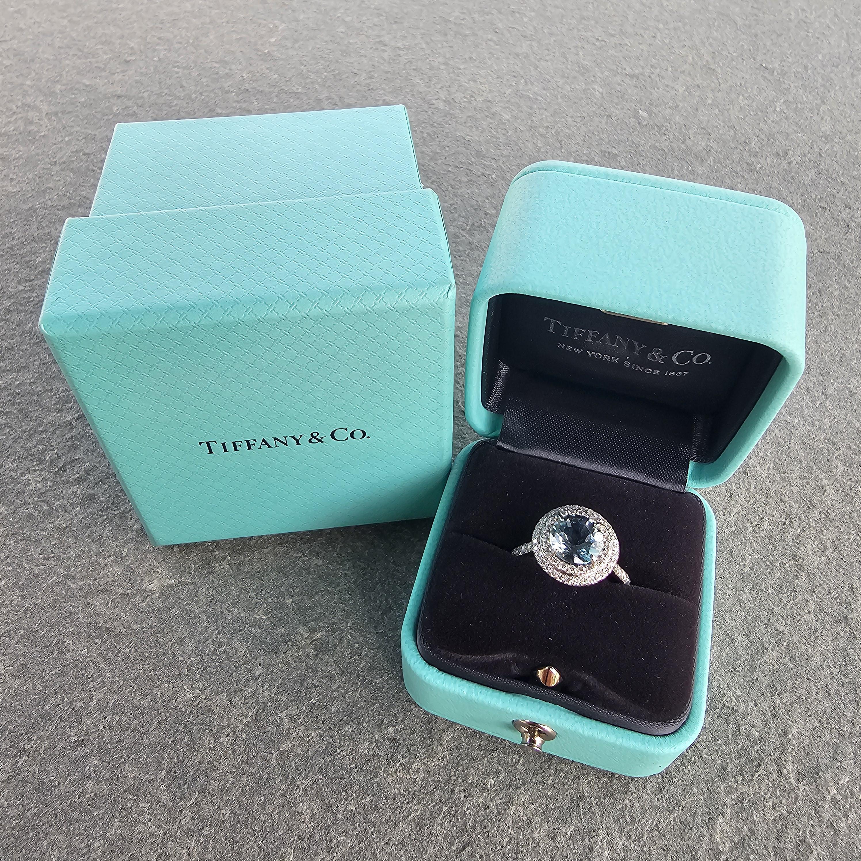 Tiffany & Co. Bague Soleste en platine avec aigue-marine ronde de 8 mm de diamètre sz 6 en vente 9