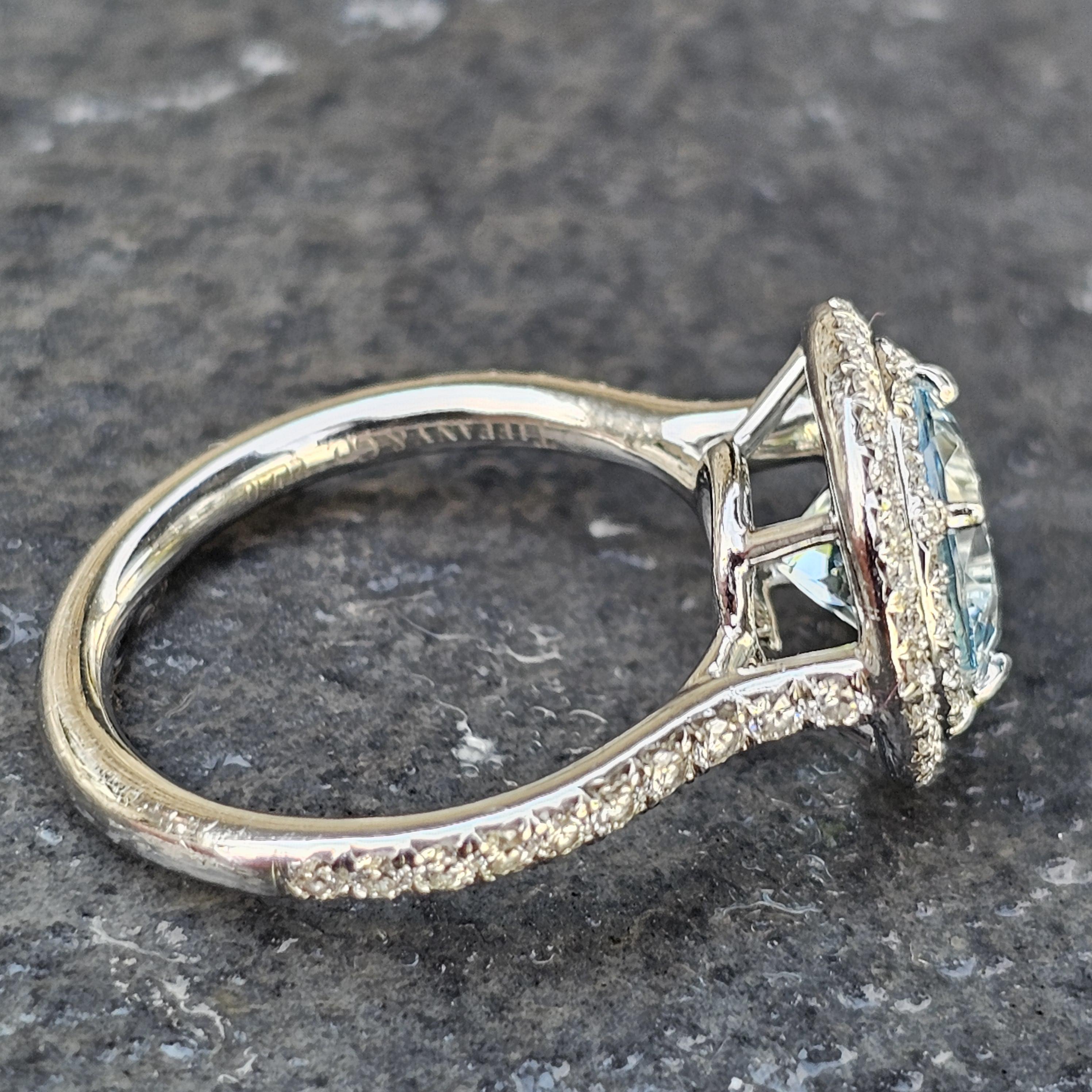 Tiffany & Co. Bague Soleste en platine avec aigue-marine ronde de 8 mm de diamètre sz 6 Bon état - En vente à Northbrook, IL