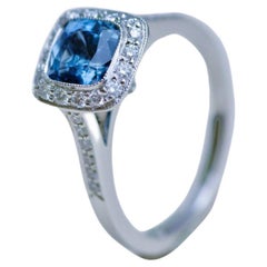 Tiffany & Co. Soleste Platin Aquamarin und Diamant Ring Größe 51