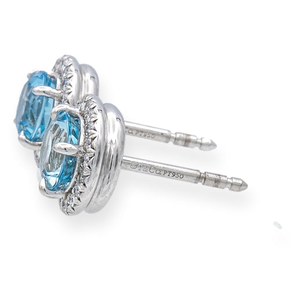 Modern Tiffany & Co. Soleste Platinum Aquamarine and Diamond Stud Earrings