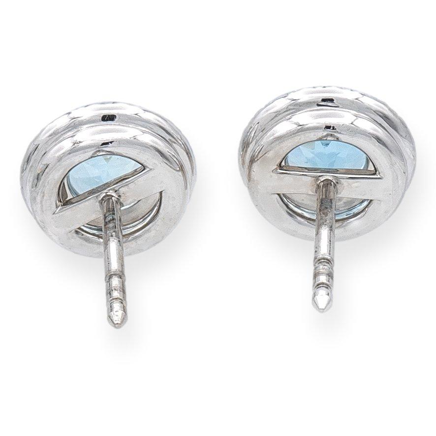 Round Cut Tiffany & Co. Soleste Platinum Aquamarine and Diamond Stud Earrings