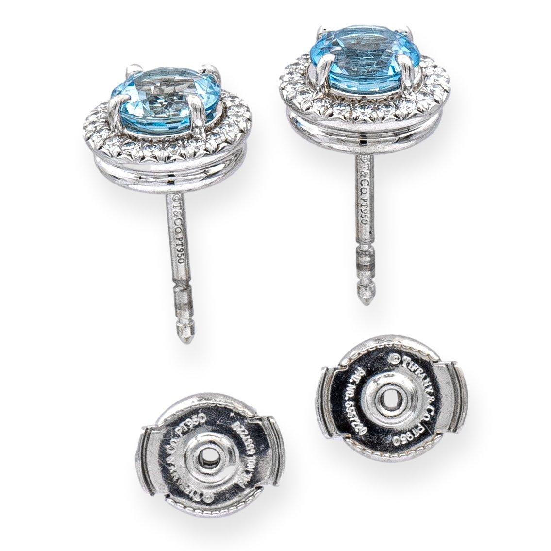 Tiffany & Co. Soleste Platinum Aquamarine and Diamond Stud Earrings In Excellent Condition In New York, NY