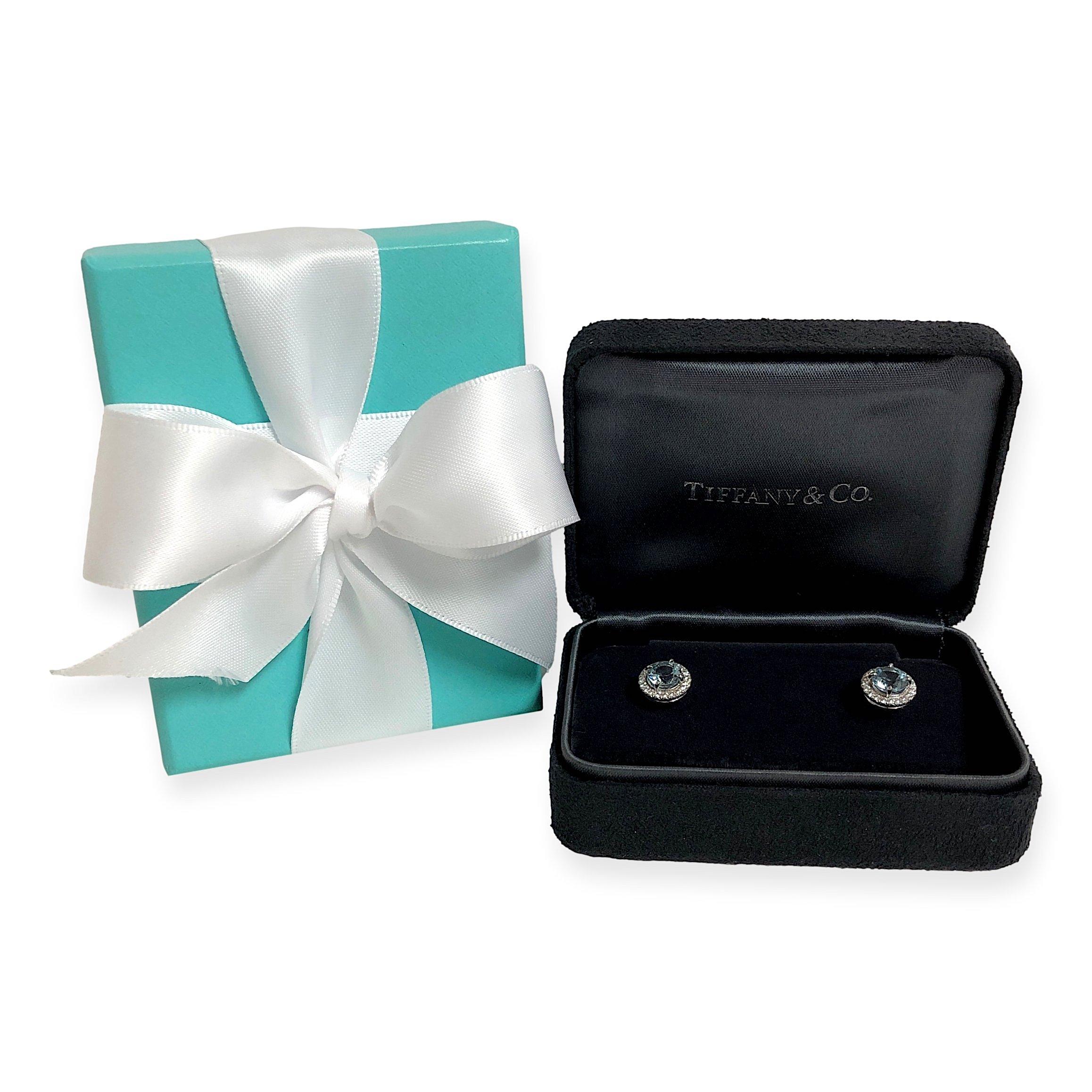 Tiffany & Co. Soleste Platinum Aquamarine and Diamond Stud Earrings 1