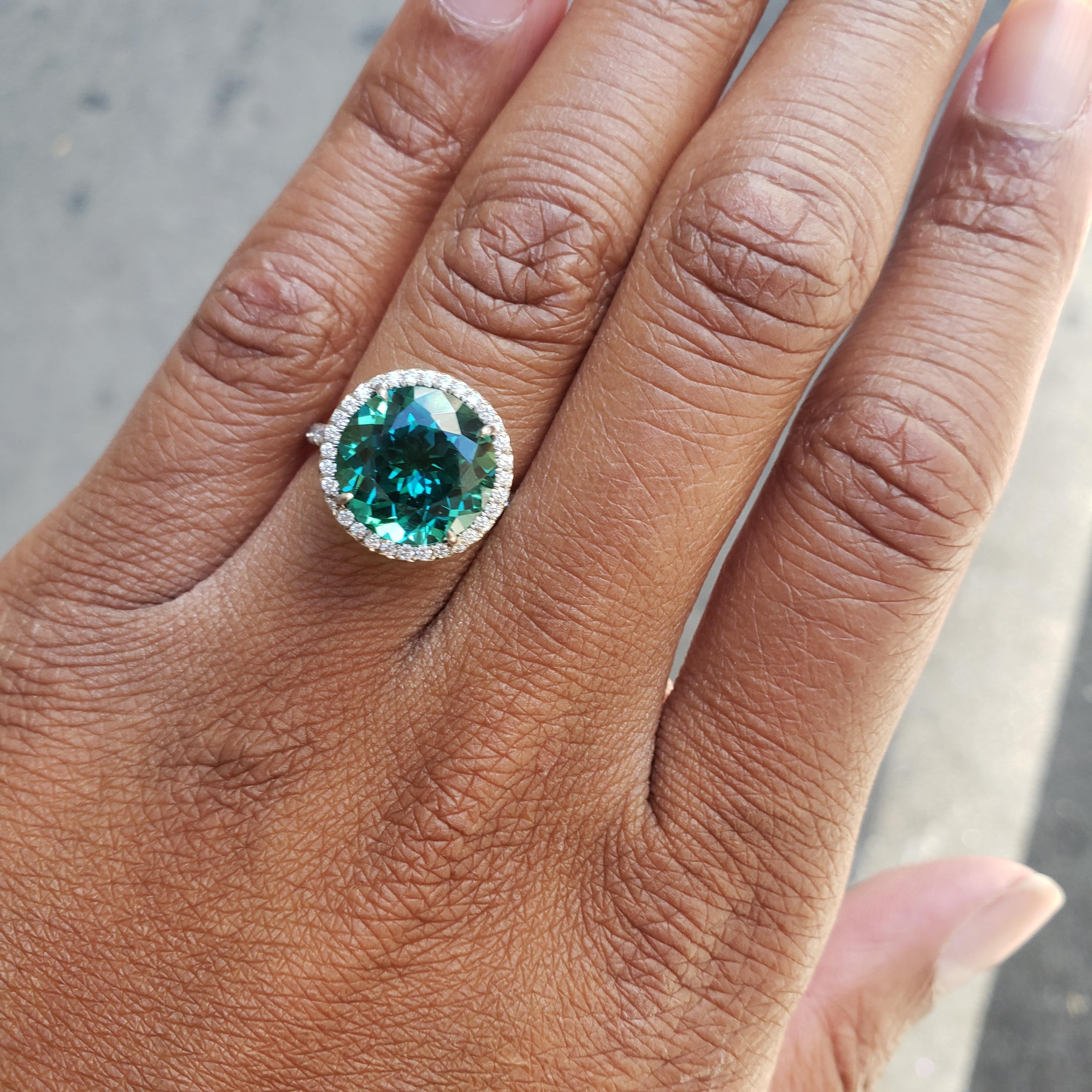 Tiffany & Co. 'Soleste' Platinum Blue-Green Tourmaline and Diamond Ring 1