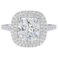 Tiffany & Co. Soleste Platinum Cushion Diamond Double Halo Engagement Ring