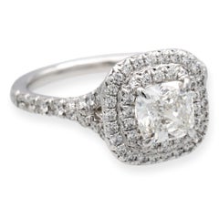 Tiffany & Co. Soleste Platinum Cushion Diamond Engagement Ring 1.02Cts Ttl GVVS2