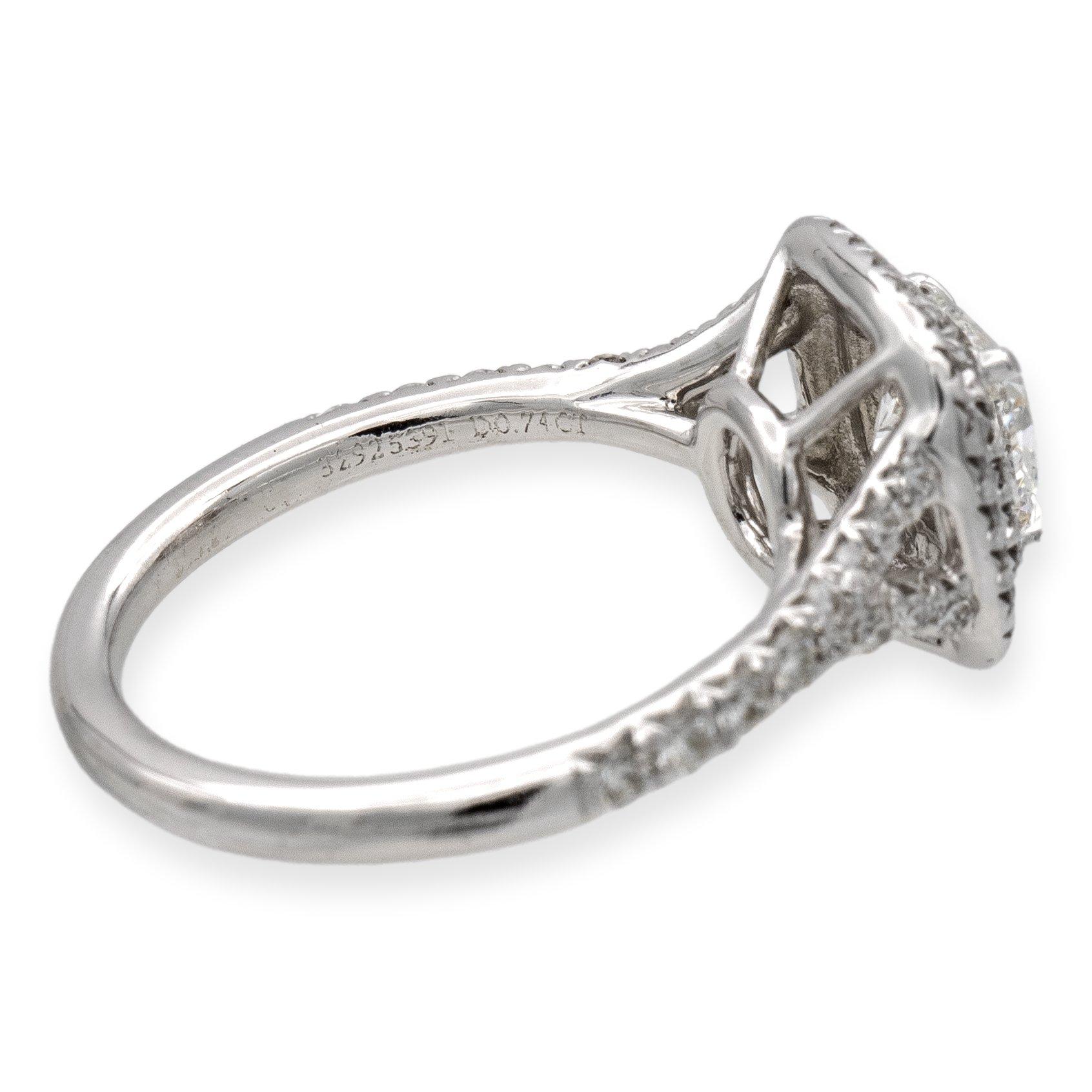 Cushion Cut Tiffany & Co. Soleste Platinum Cushion Diamond Engagement Ring 1.02Cts Ttl GVVS2