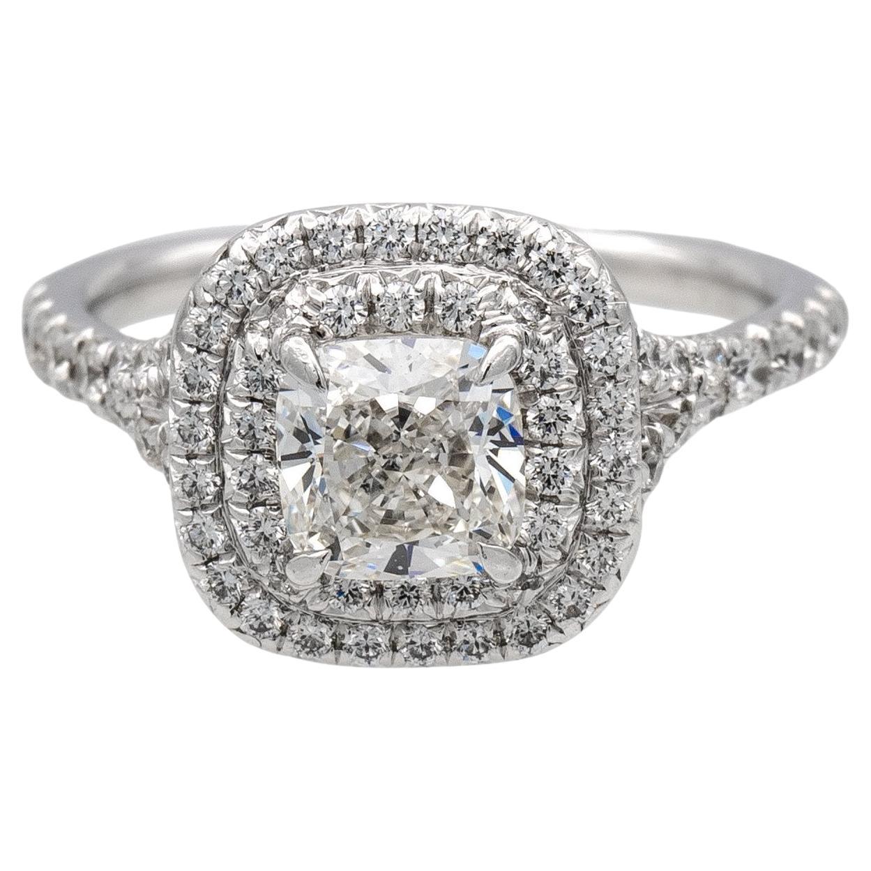 Tiffany & Co. Soleste Platinum Cushion Diamond Engagement Ring 1.02Cts Ttl GVVS2