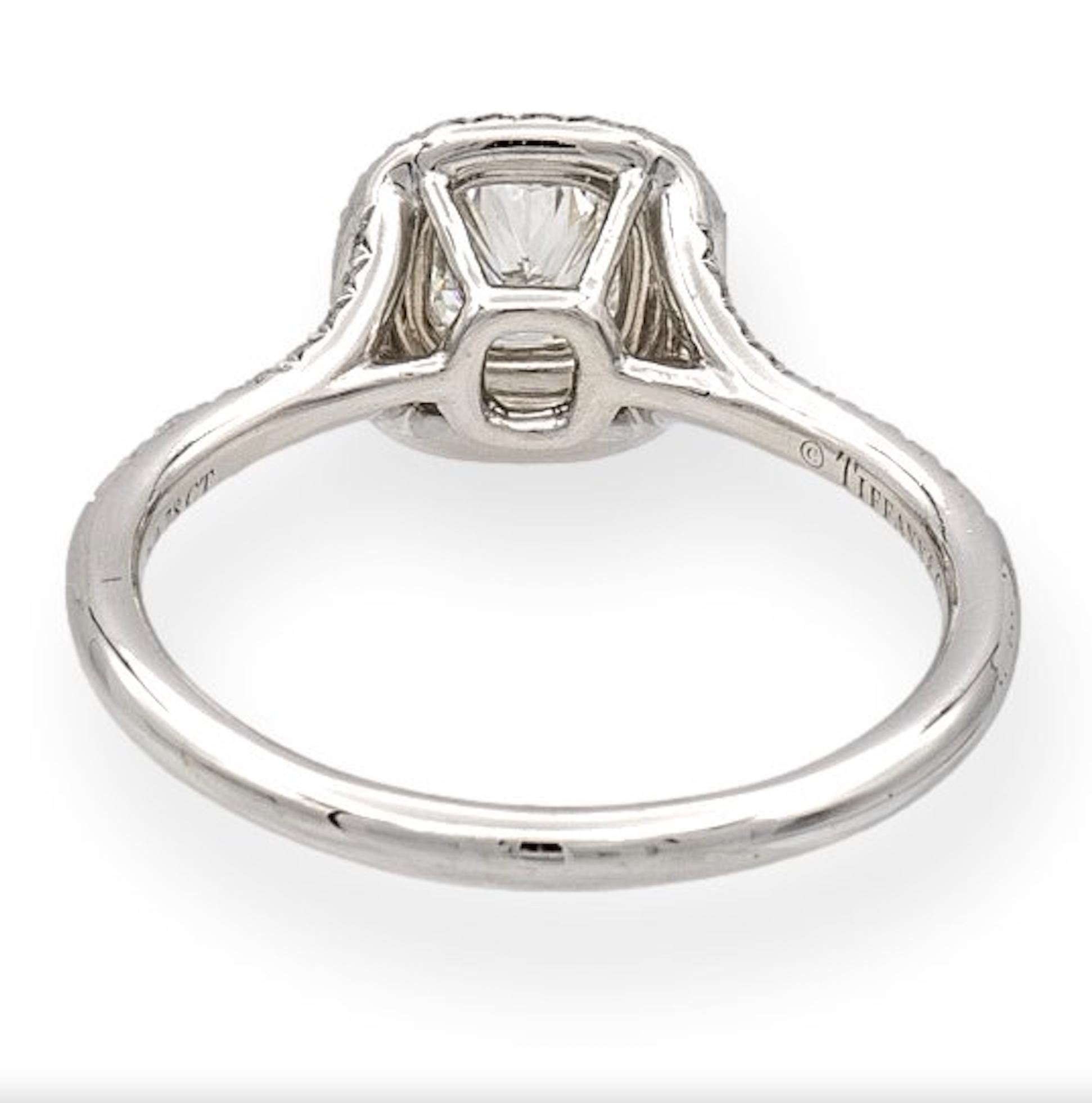 Modern Tiffany & Co. Soleste Platinum Cushion Diamond Engagement Ring 1.13Cts TW FVVS2