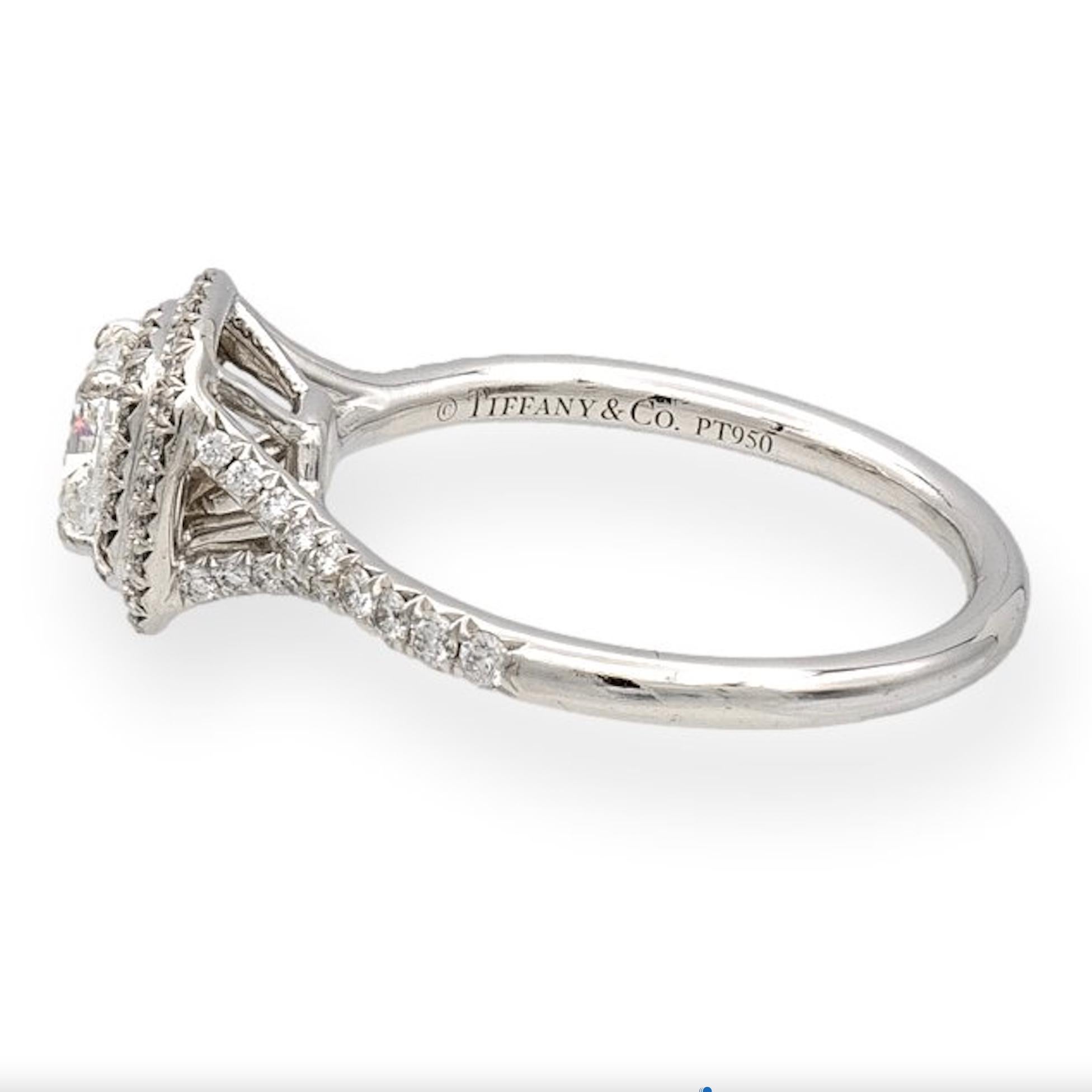 Tiffany & Co. Soleste Platinum Cushion Diamond Engagement Ring 1.13Cts TW FVVS2 In Excellent Condition In New York, NY
