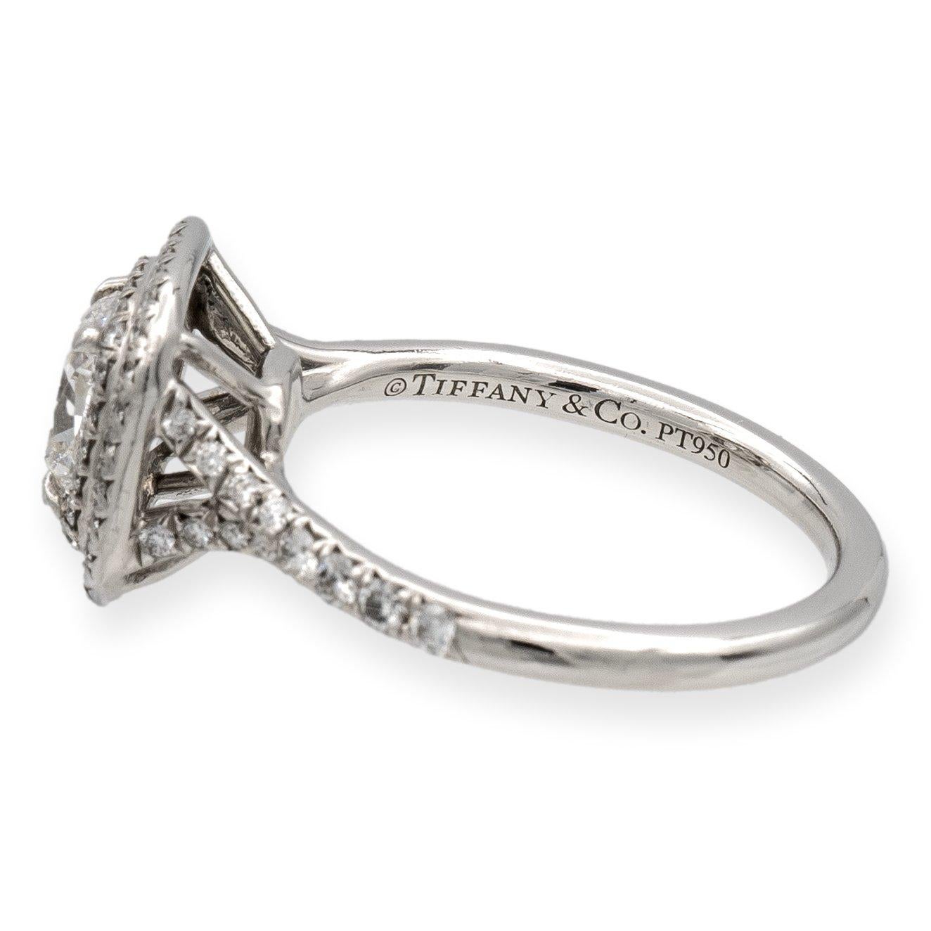 Modern Tiffany & Co. Soleste Platinum Cushion Diamond Engagement Ring 1.29Cts Ttl HVS1