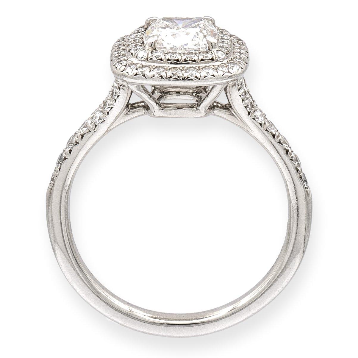 Cushion Cut Tiffany & Co. Soleste Platinum Cushion Diamond Engagement Ring 1.29Cts Ttl HVS1
