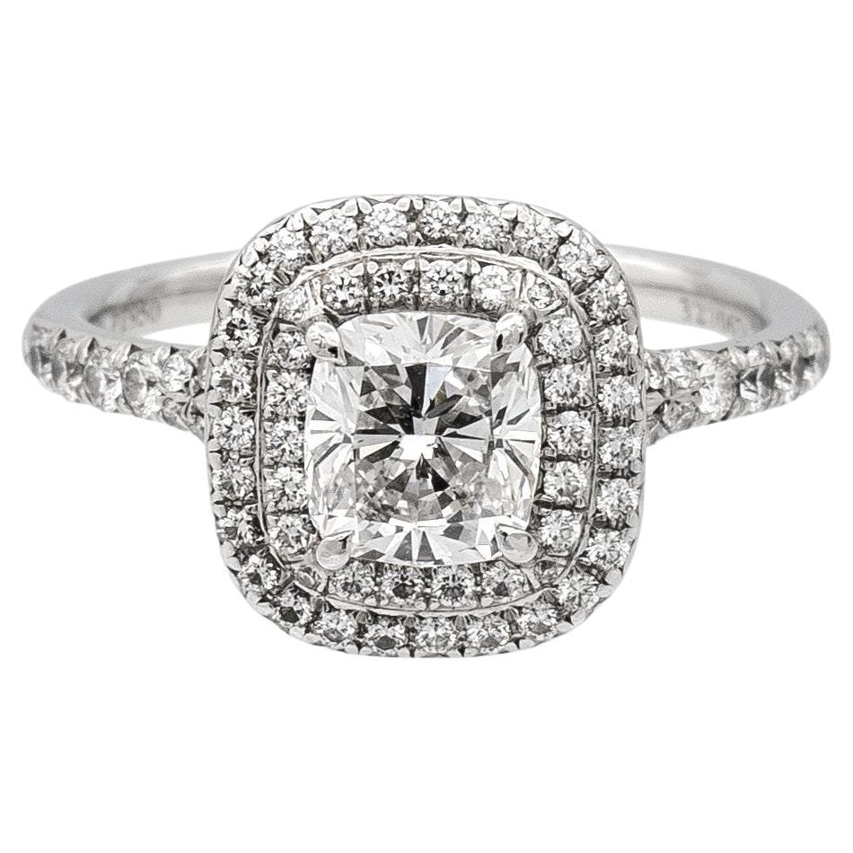 Tiffany & Co. Soleste Platinum Cushion Diamond Engagement Ring 1.29Cts Ttl HVS1