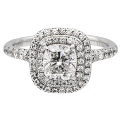 Tiffany & Co. Soleste Platinum Cushion Diamond Engagement Ring 1.29Cts Ttl HVS1