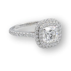 Tiffany & Co. Soleste Platinum Cushion Diamond Engagement Ring 1.55Cts Total IVS