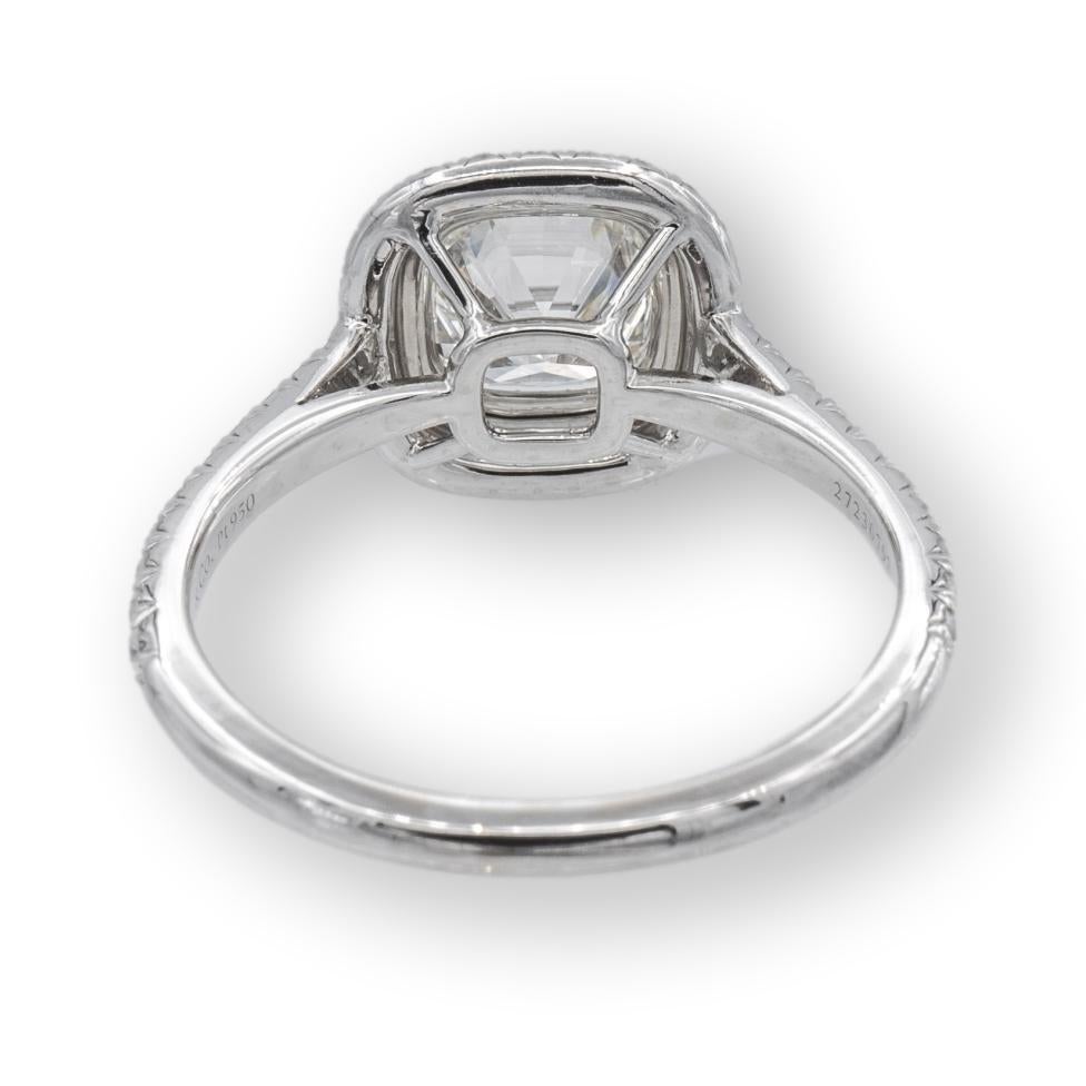 Tiffany & Co. Soleste Platinum Cushion Diamond Engagement Ring 1.55Cts Total IVS In Excellent Condition In New York, NY
