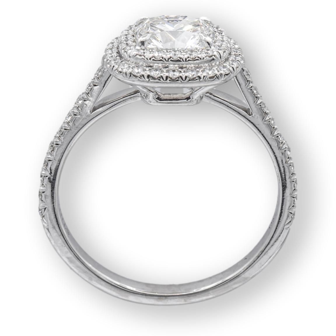 Tiffany & Co. Soleste Platinum Cushion Diamond Engagement Ring 1.55Cts Total IVS 2